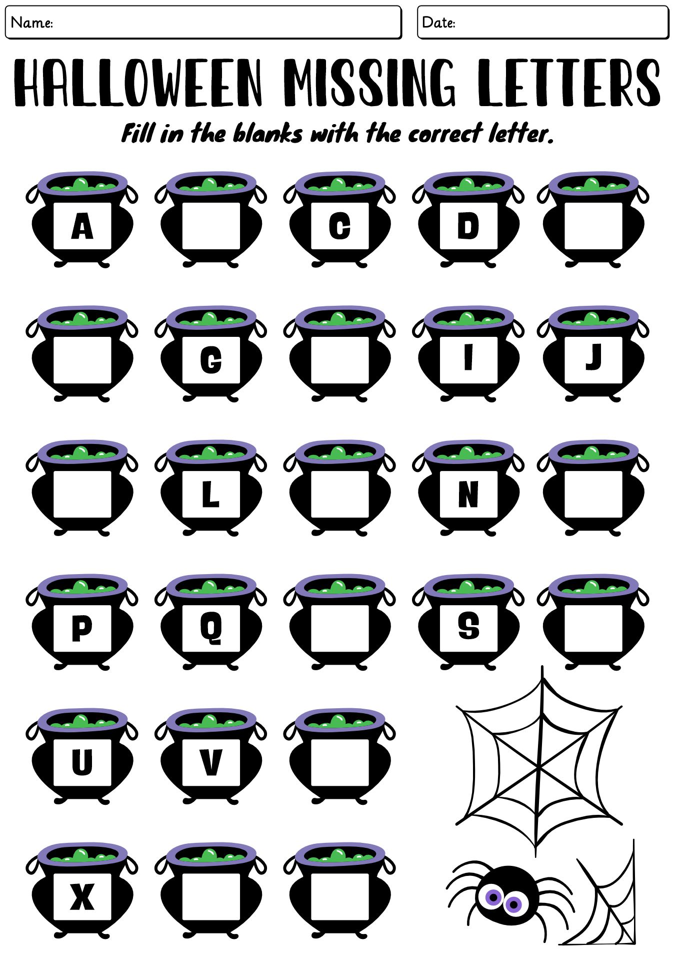 Halloween Missing Letters Practice Worksheet