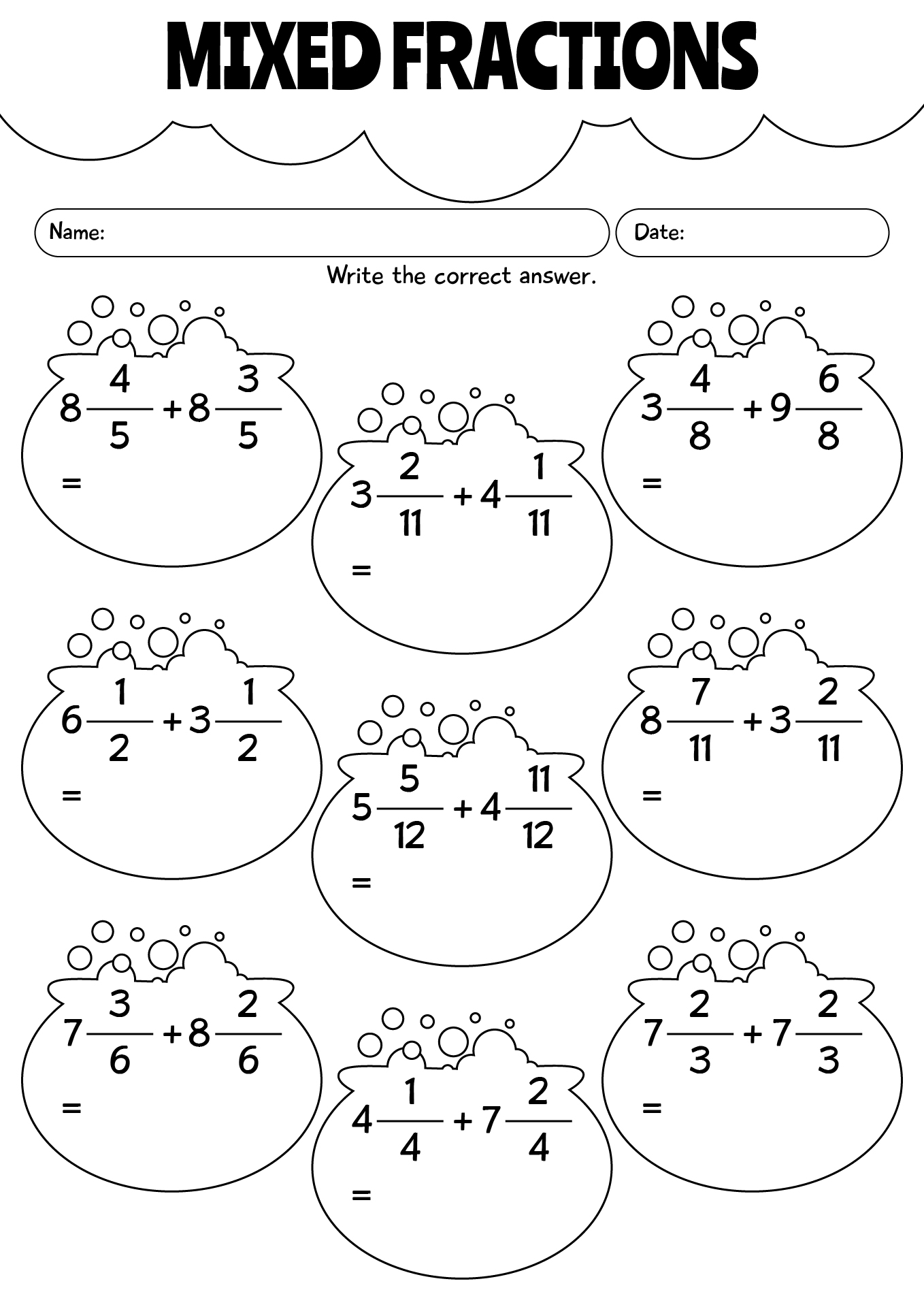 Halloween Mixed Fractions Worksheet For 4th Grade