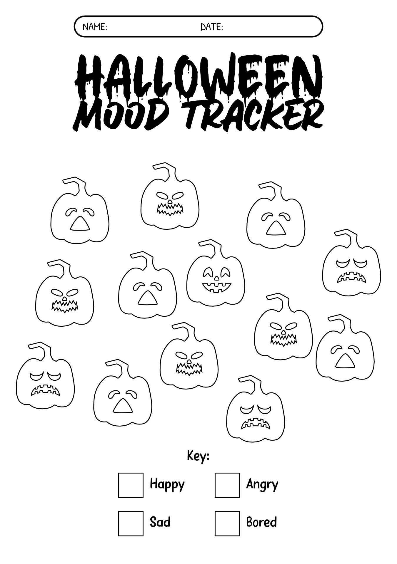 Halloween Mood Tracking Worksheet