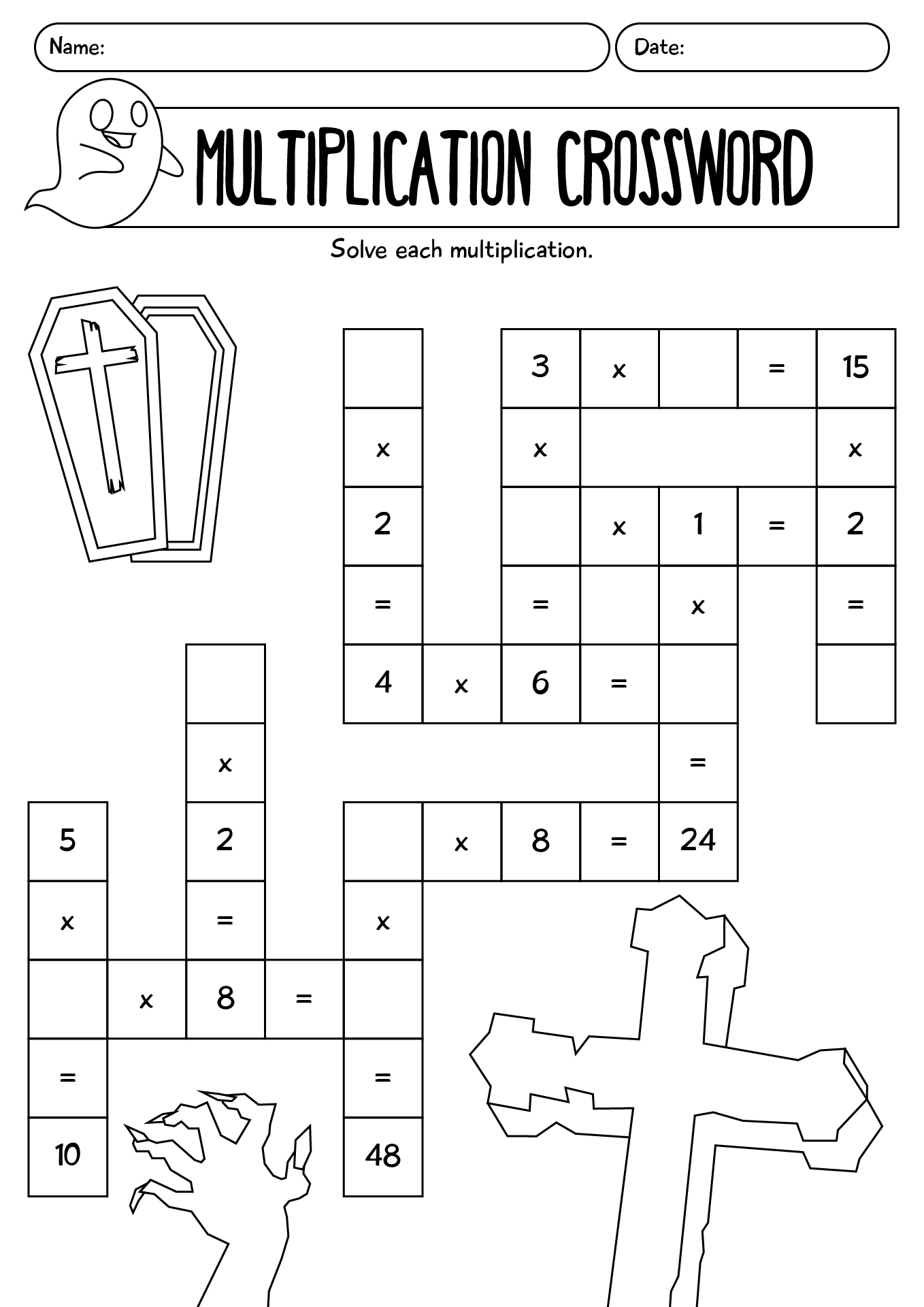 Halloween Multiplication Crossword Worksheet