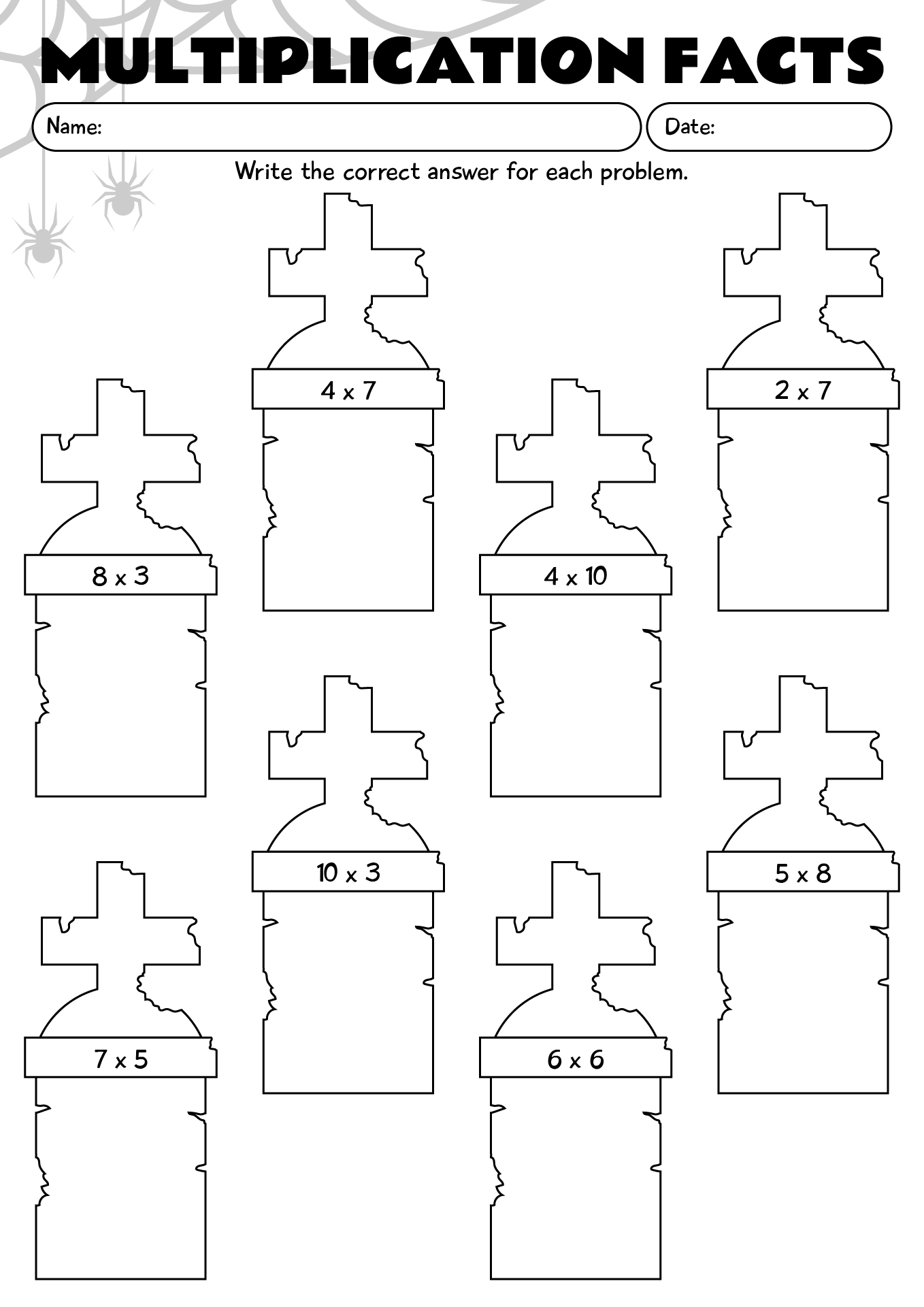 Halloween Multiplication Facts Worksheet