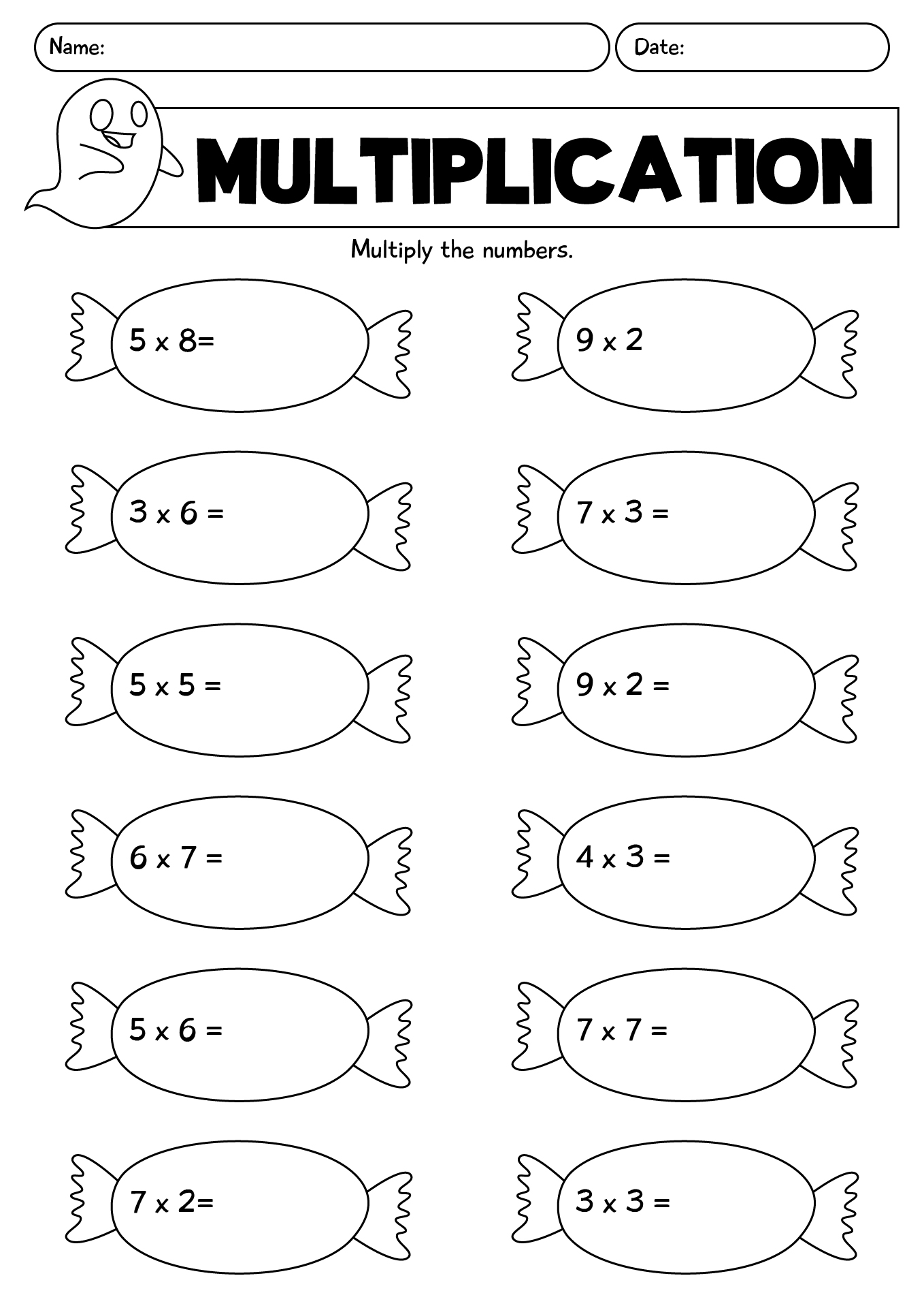 Halloween Multiplication Math Worksheet