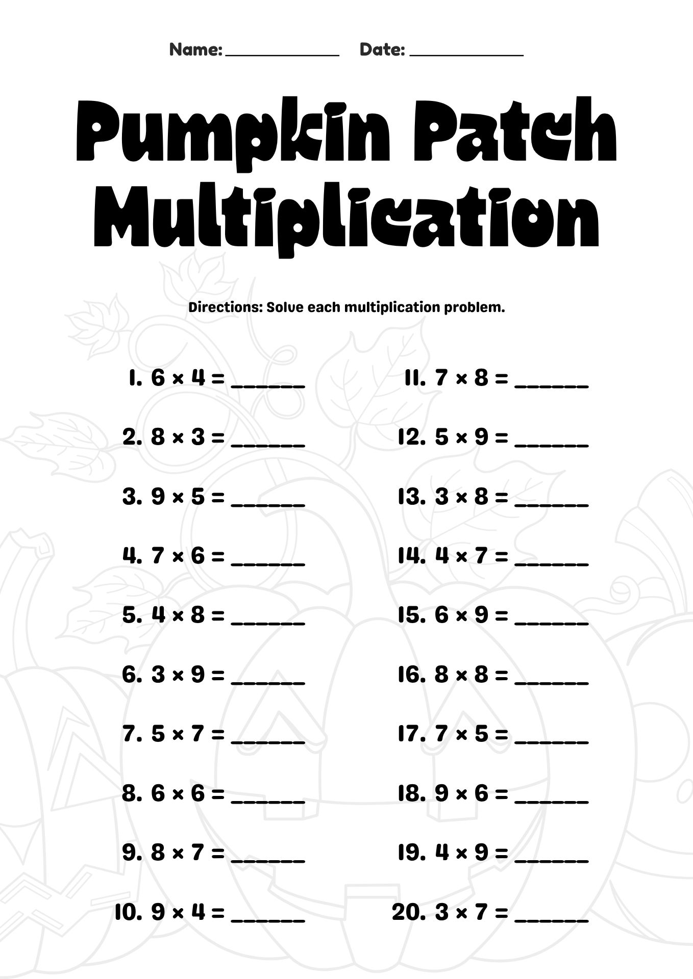 Halloween Multiplication Worksheets for 3rd Grade