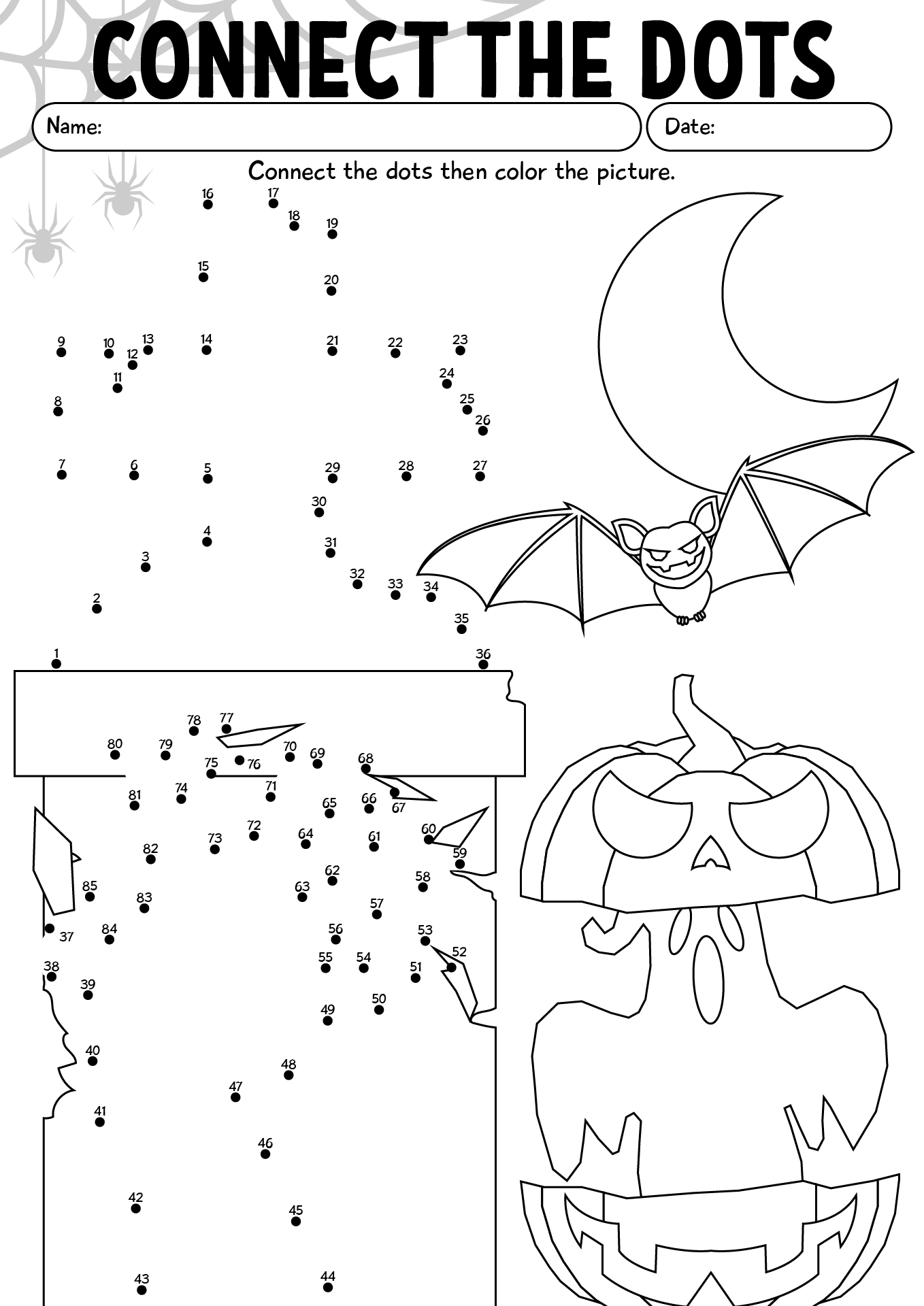 Halloween Number Connect The Dots Worksheets