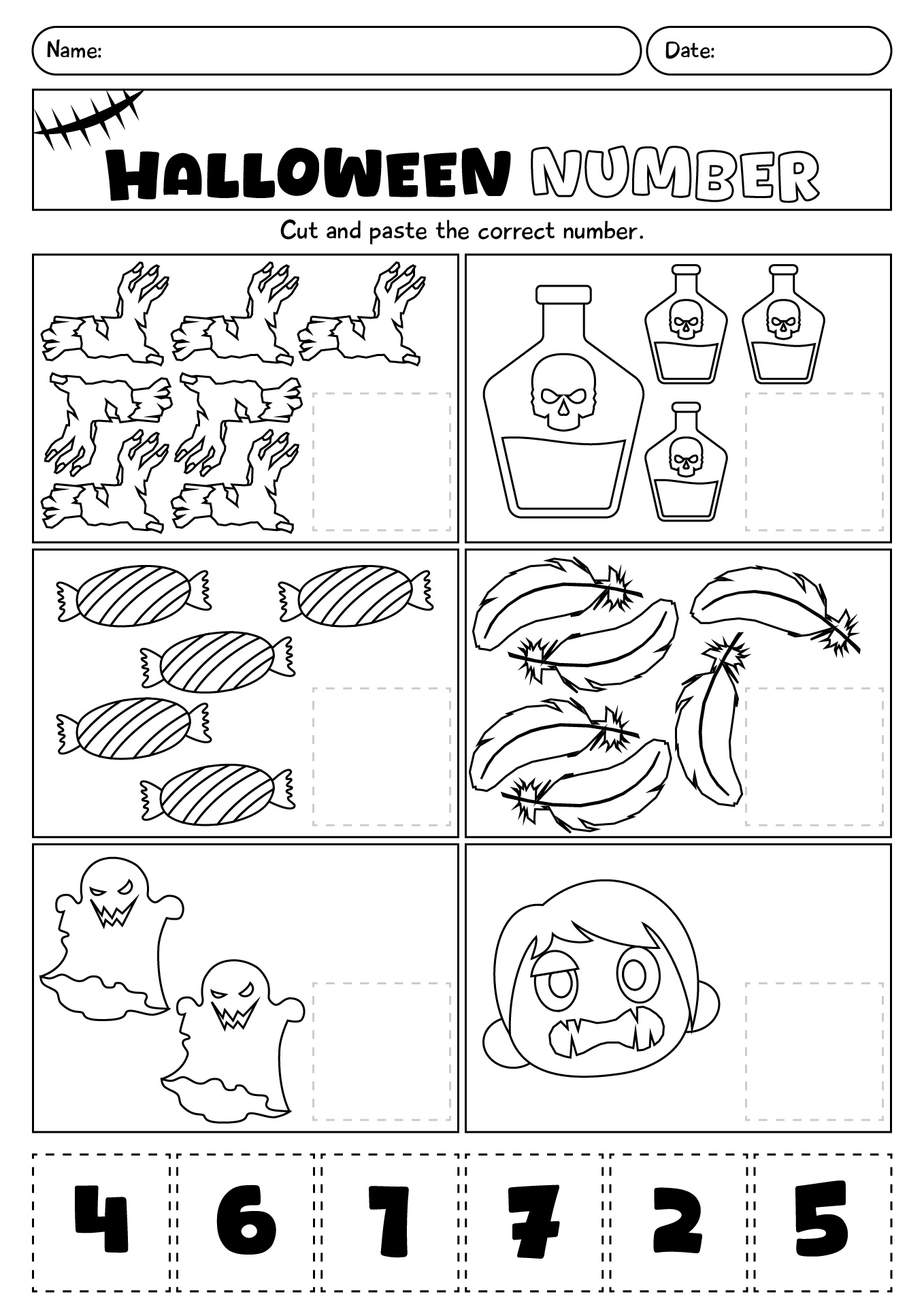 Halloween Number Cut And Paste Worksheet