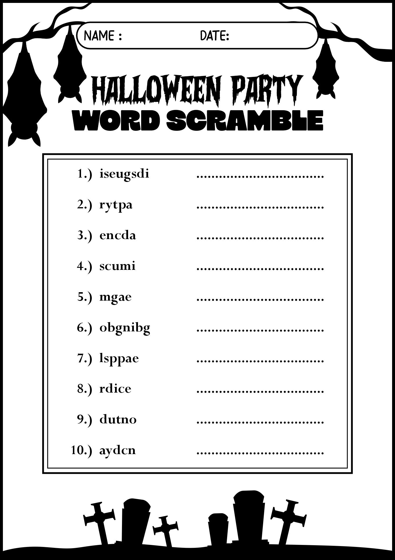Halloween Party Word Scramble Handout