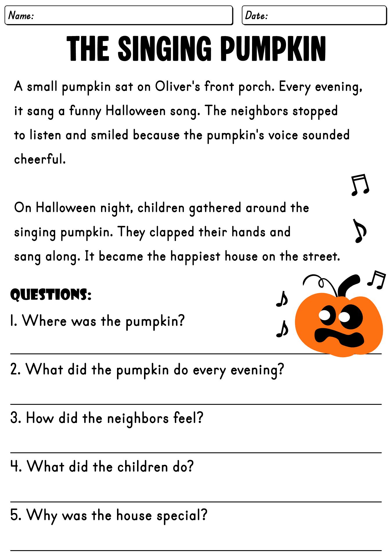 Halloween Passage Worksheets