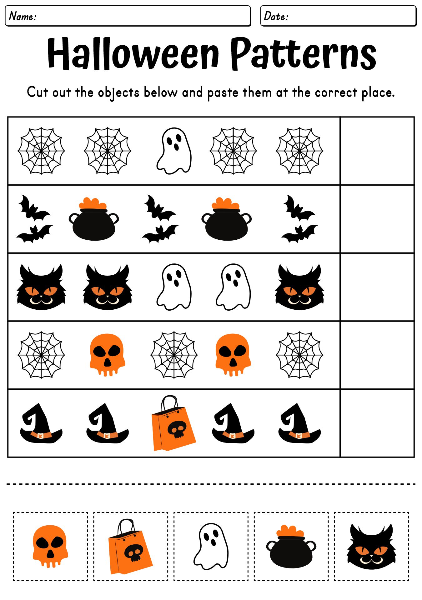 Halloween Pattern Worksheets for Kindergarten