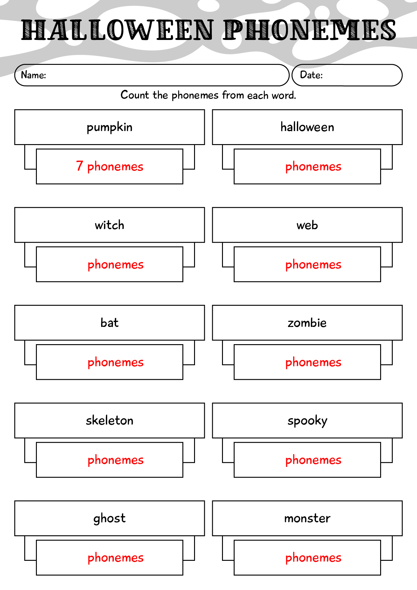 Halloween Phonemes Worksheet