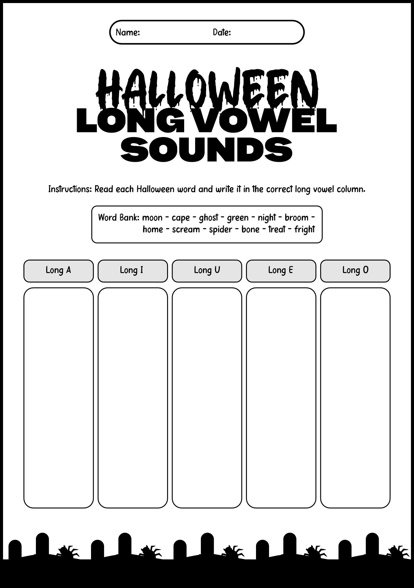 Halloween Phonics Long Vowels Word for Grade 2