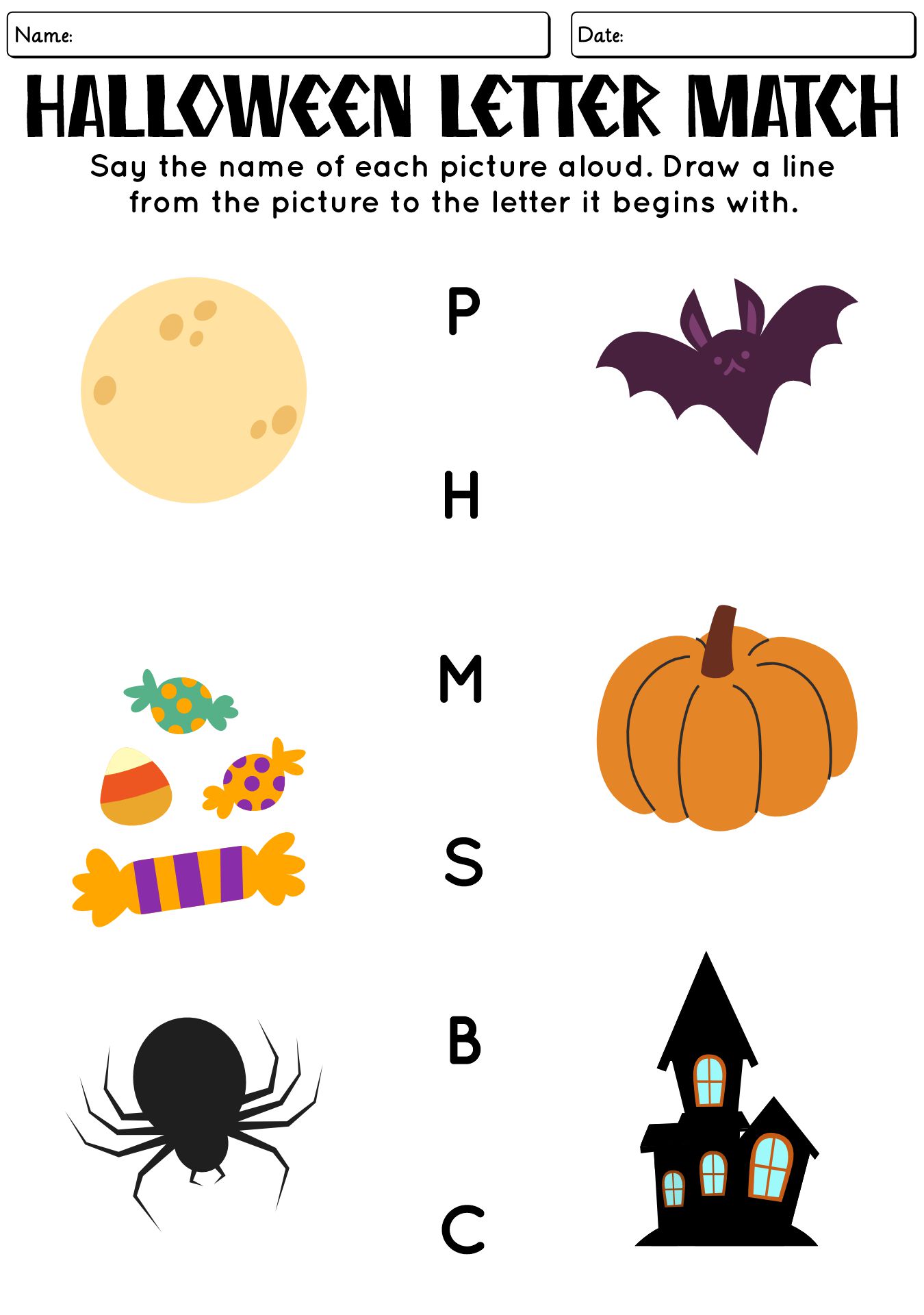Halloween Phonics Matching Worksheets