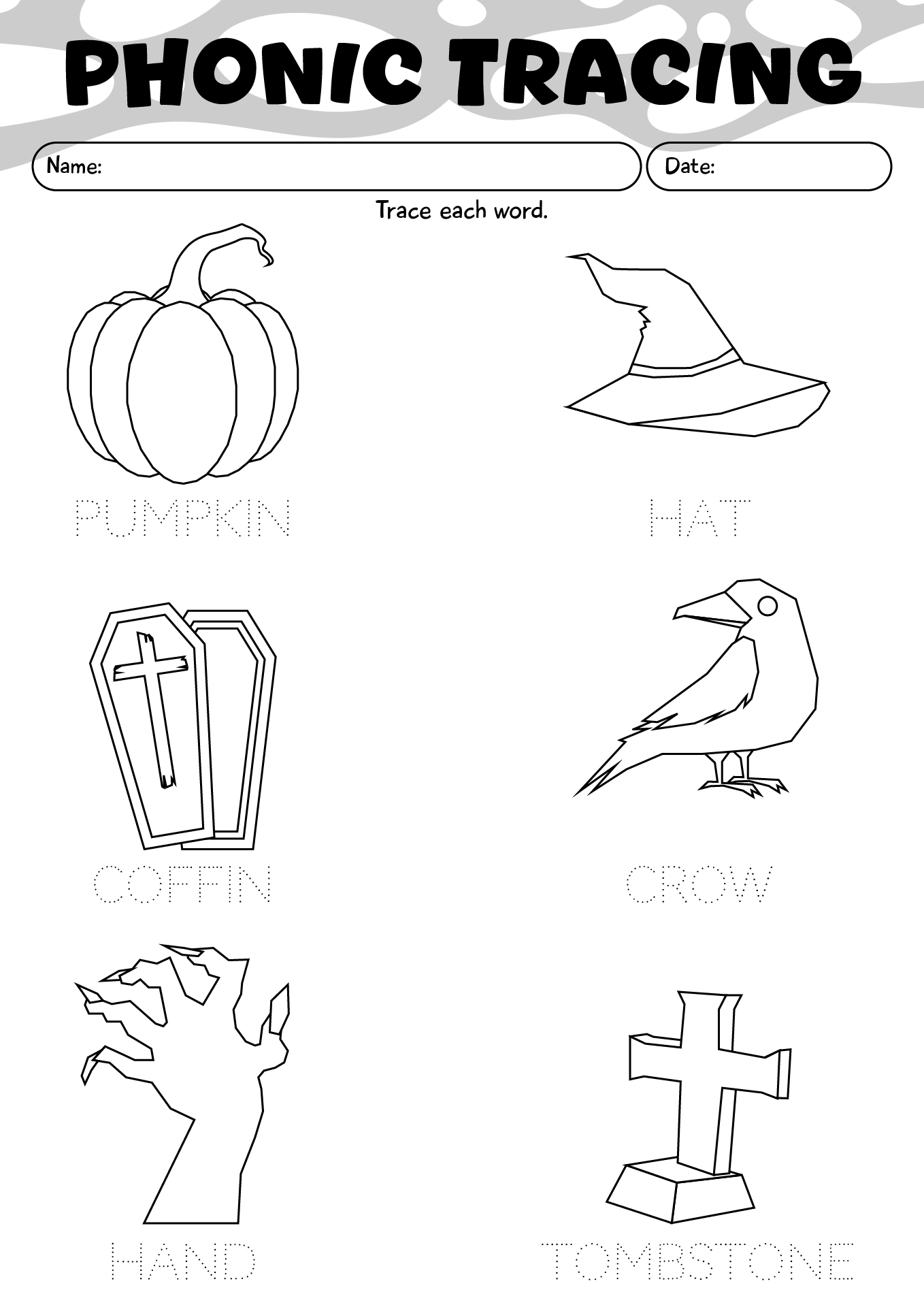 Halloween Phonics Tracing Worksheet