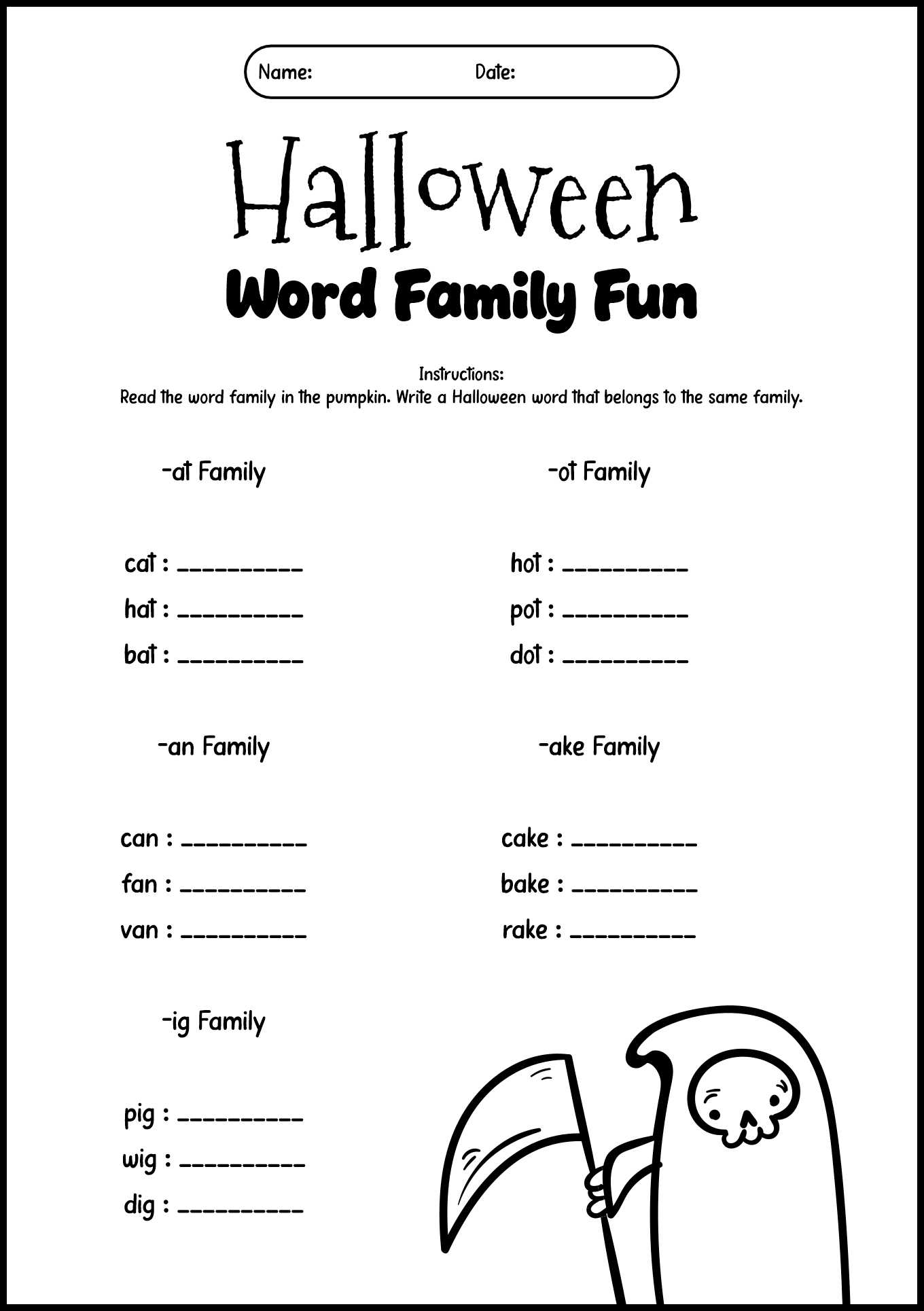 Halloween Phonics Word Family Worksheet