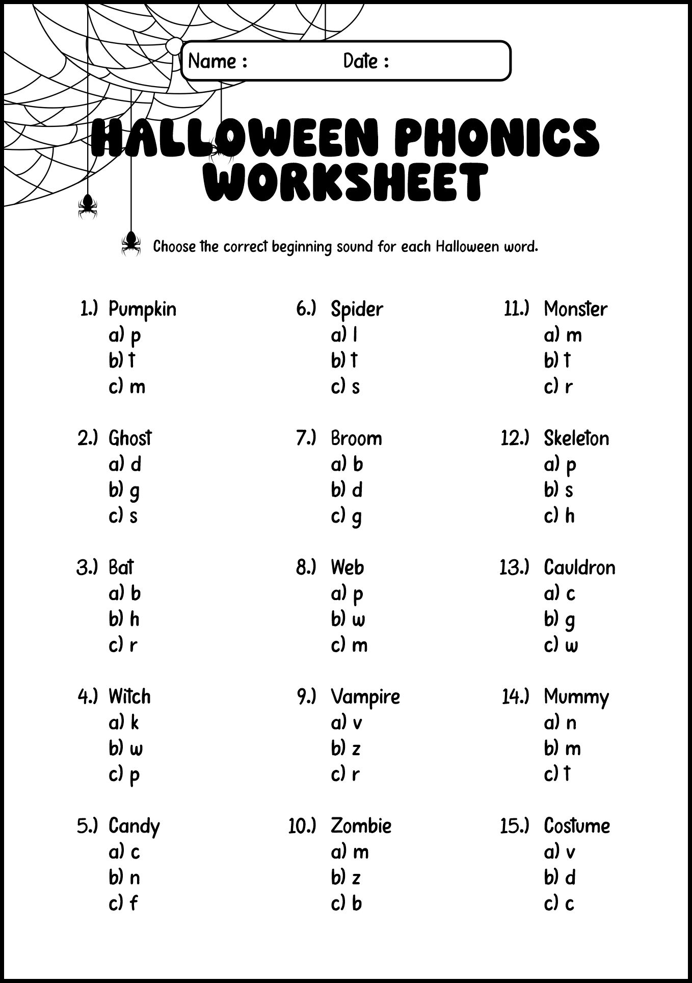 Halloween Phonics Worksheet