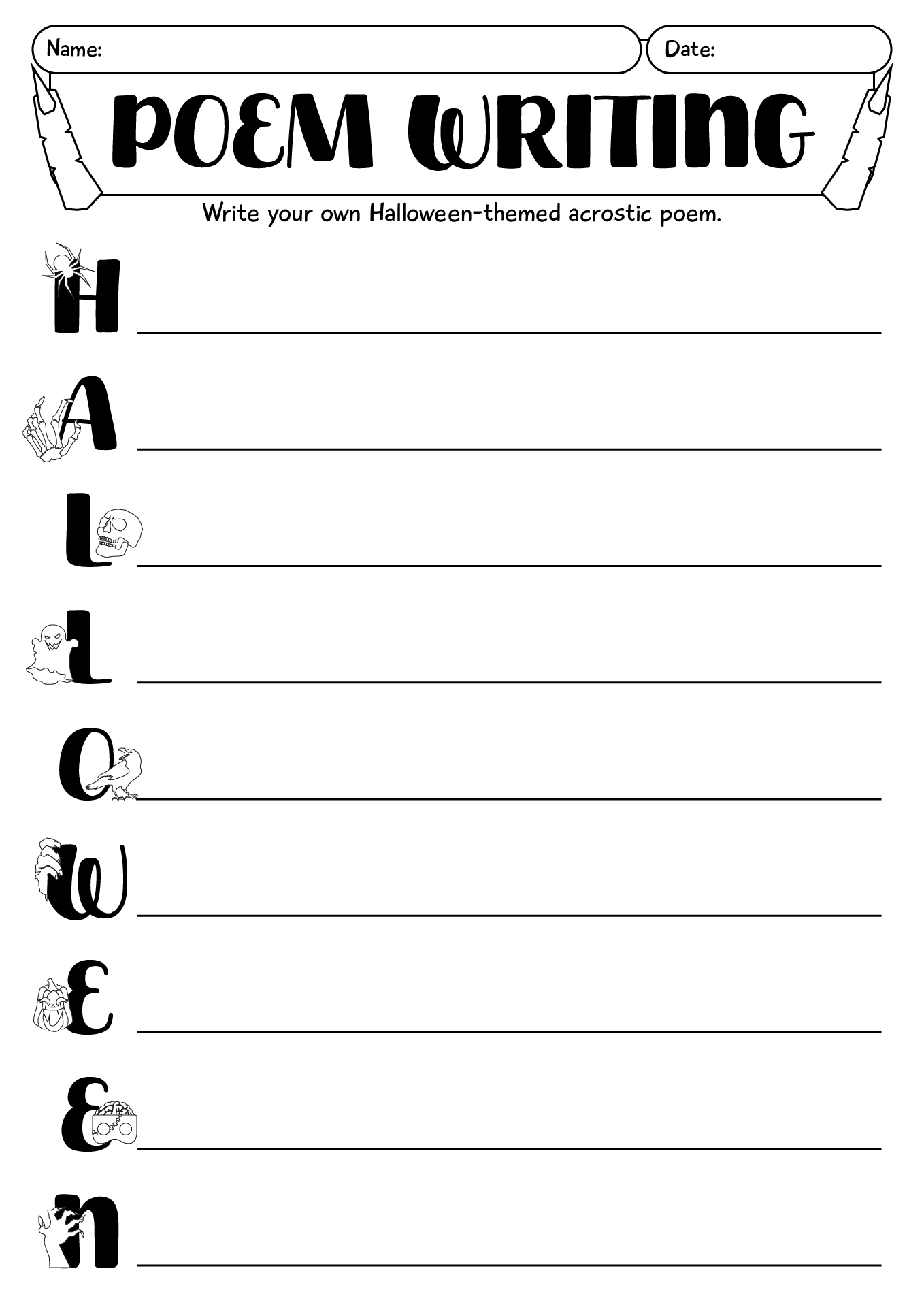 Halloween Poem Writing Worksheet For 2nd Grade