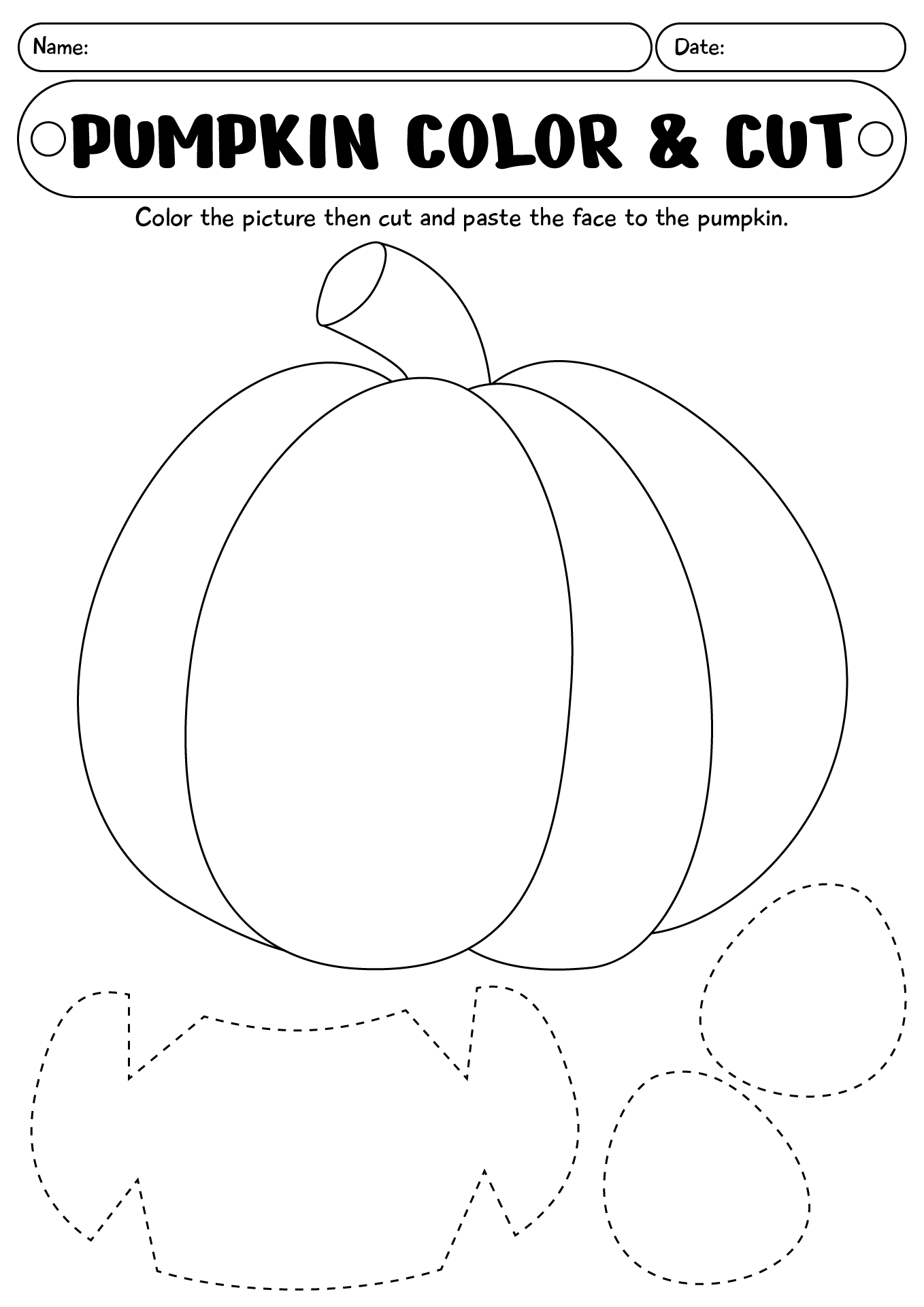 Halloween Pumpkin Color And Cut Worksheet