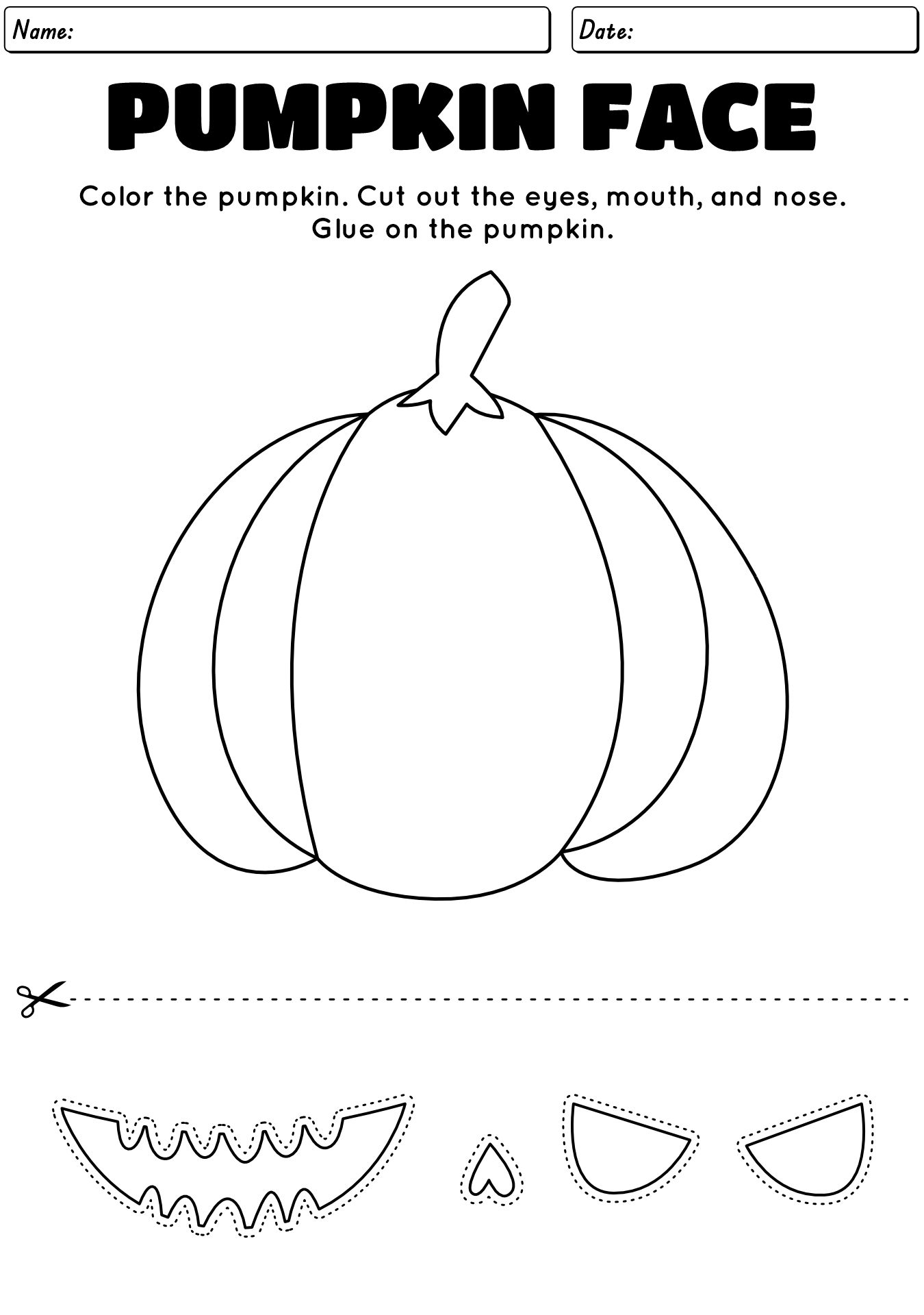 Halloween Pumpkin Cutting Worksheet