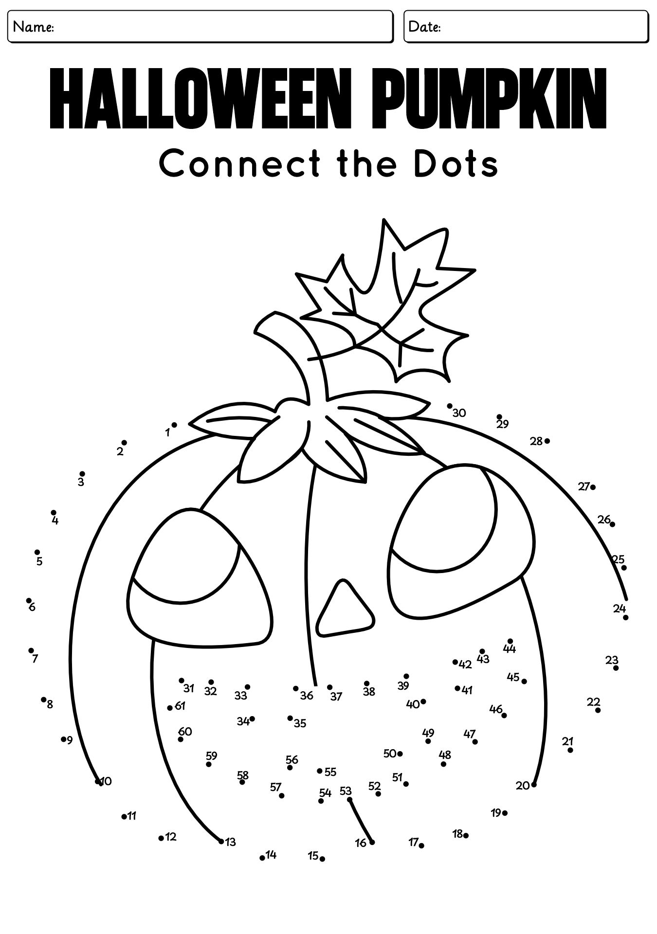 Halloween Pumpkin Dot to Dot Worksheet for Kids