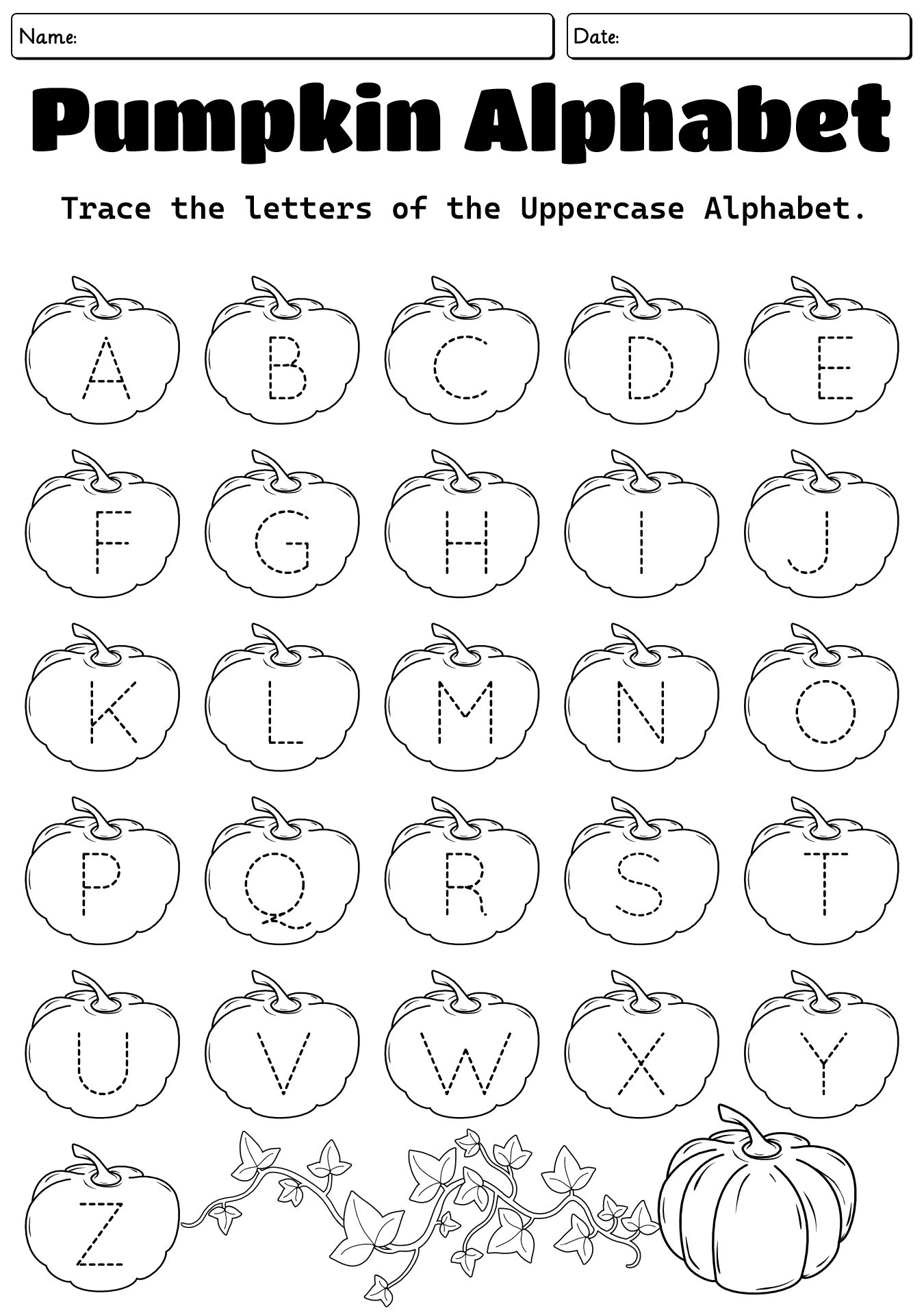 Halloween Pumpkin Letter Tracing Worksheet for Kids