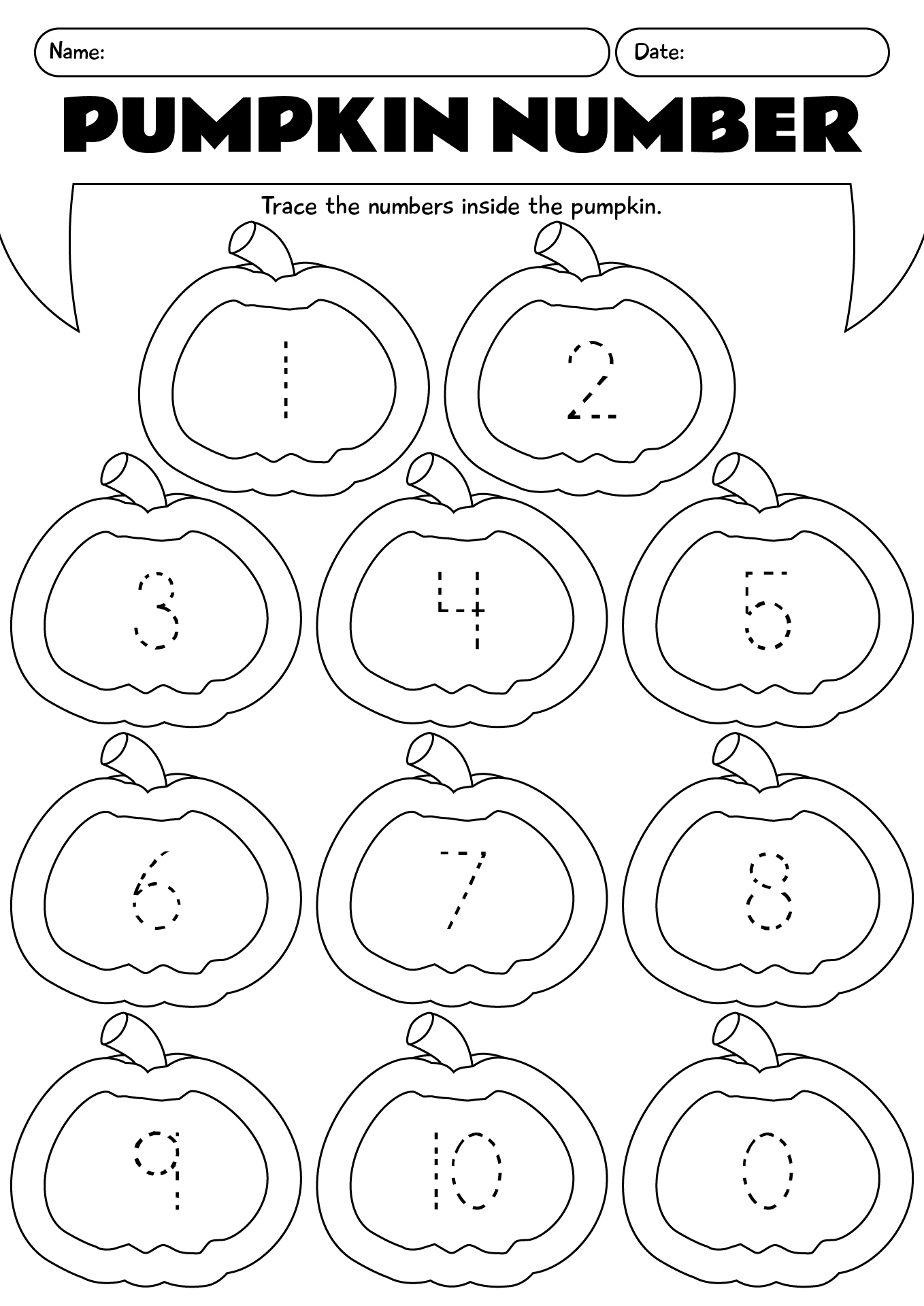 Halloween Pumpkin Number Tracing Worksheet For Pre-K