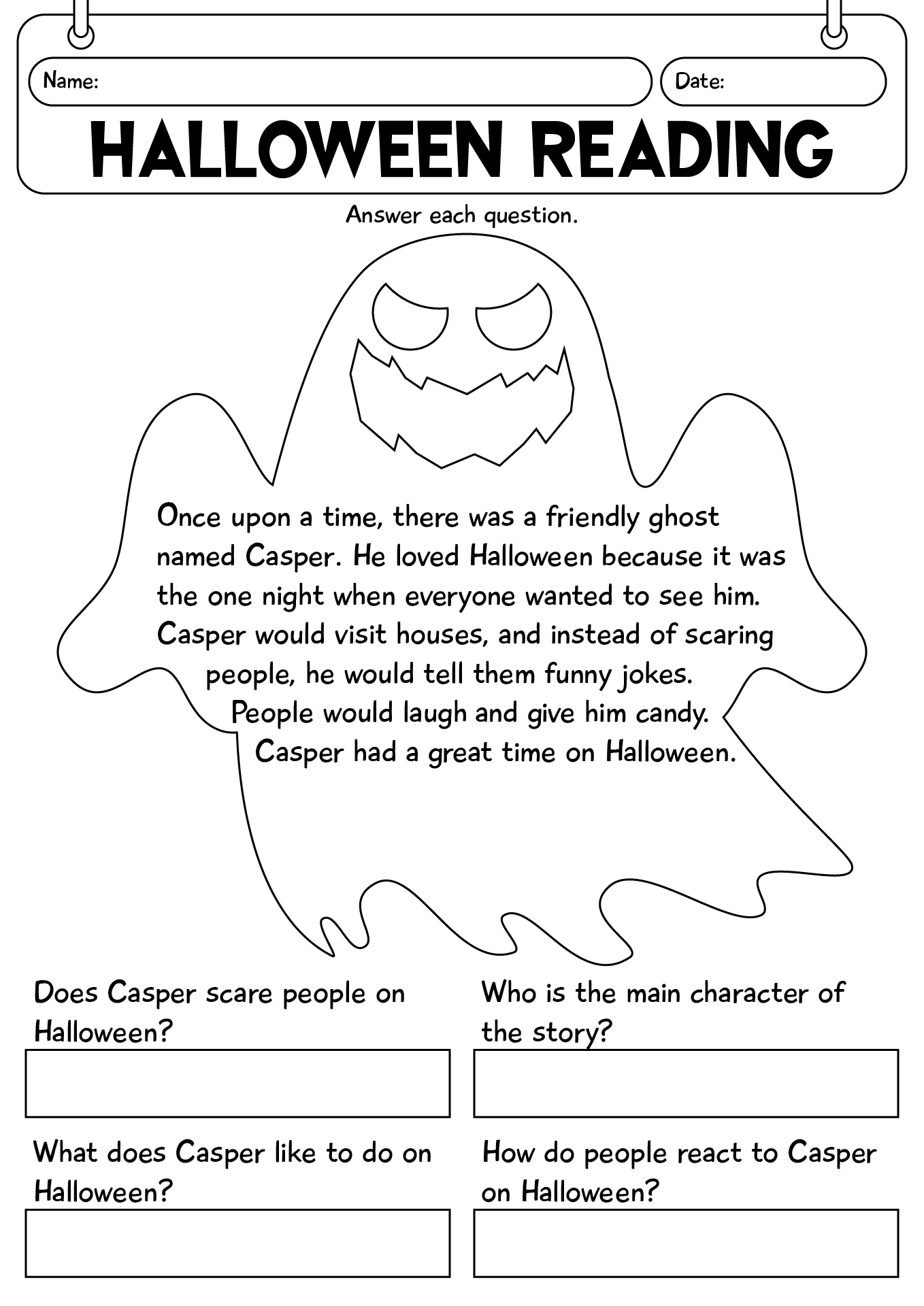 Halloween Reading Comprehension Worksheets