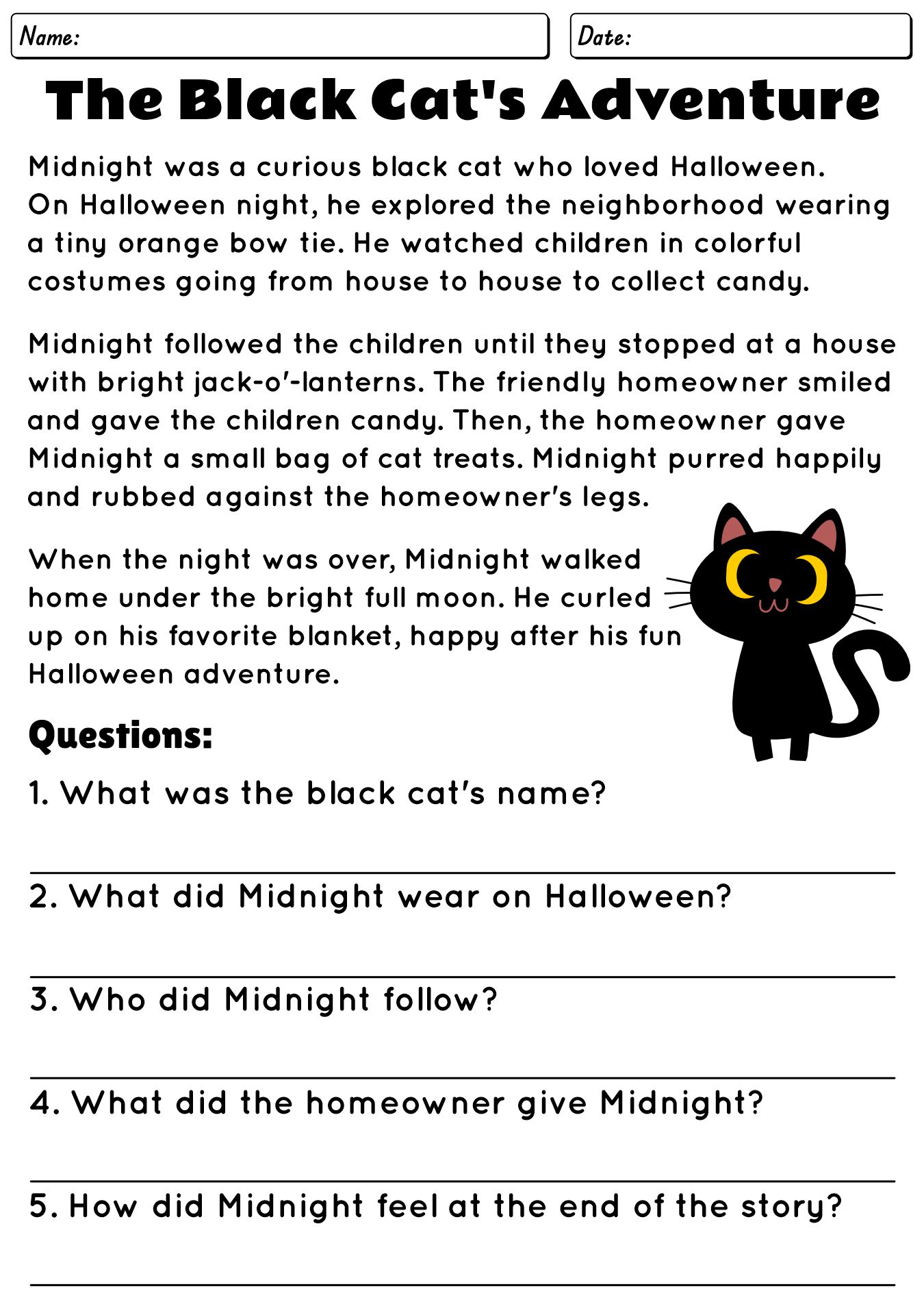 Halloween Reading Comprehension Worksheets