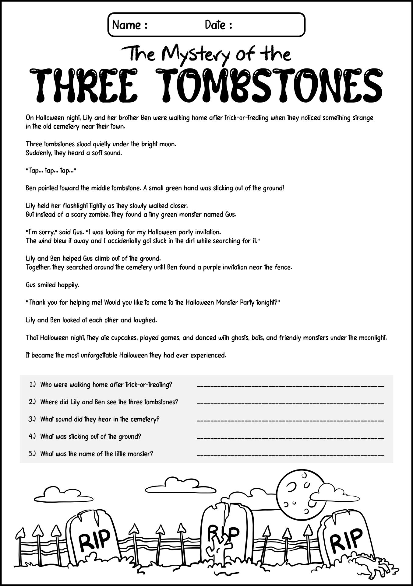 Halloween Reading Story Worksheets