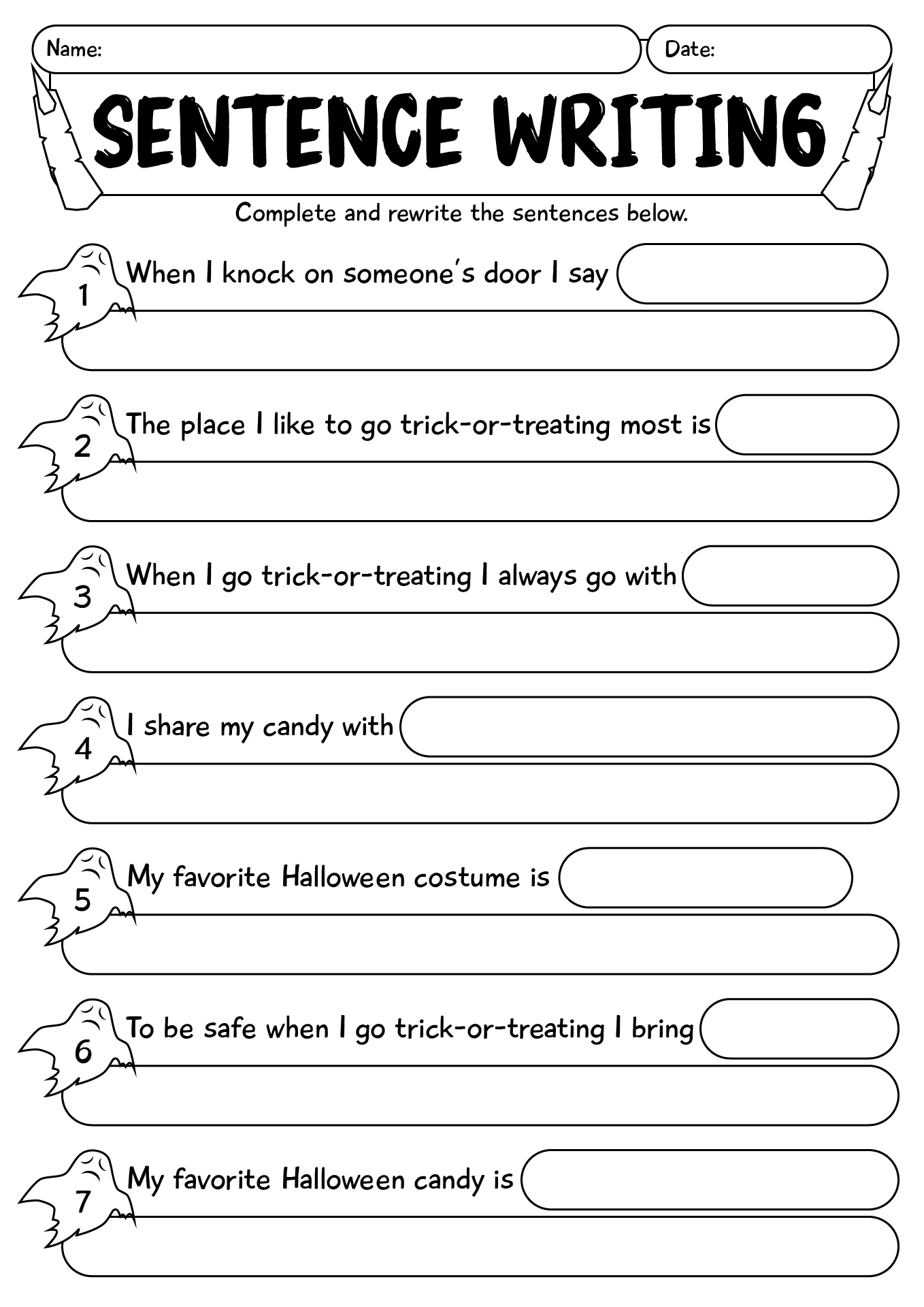 Halloween Sentence Writing Practice