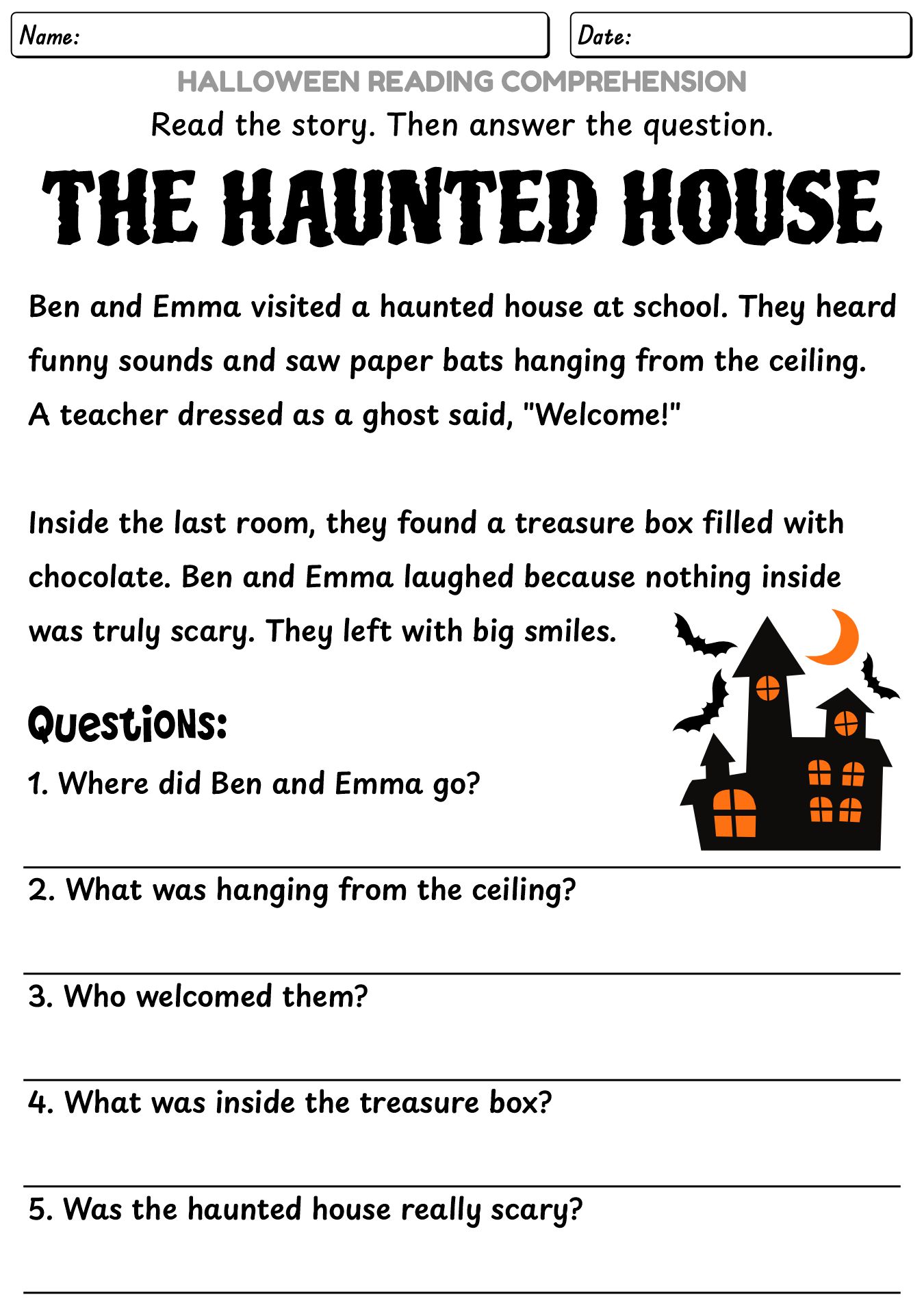 Halloween Spooky Reading Comprehension Worksheets
