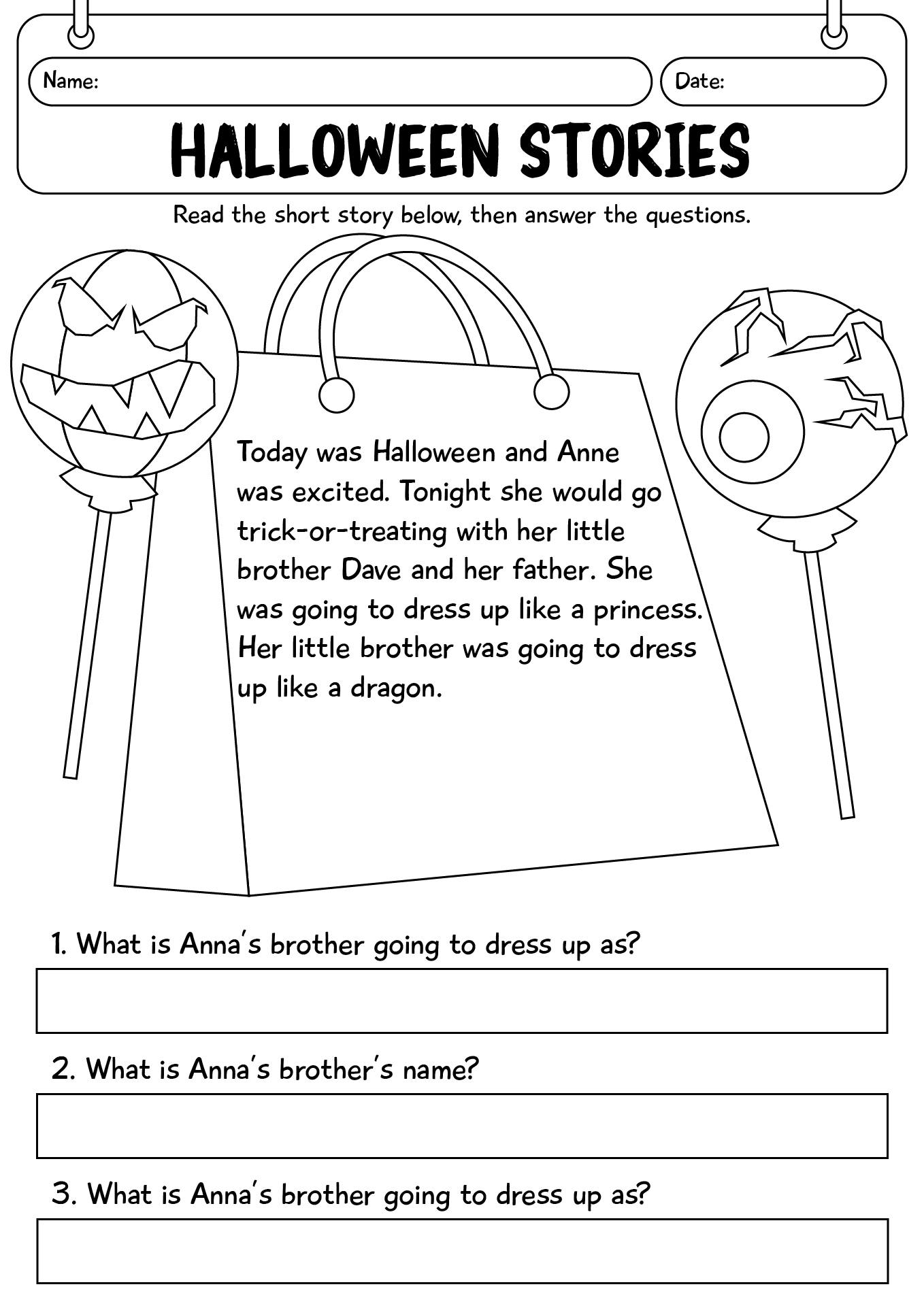 Halloween Stories For Kids Worksheet