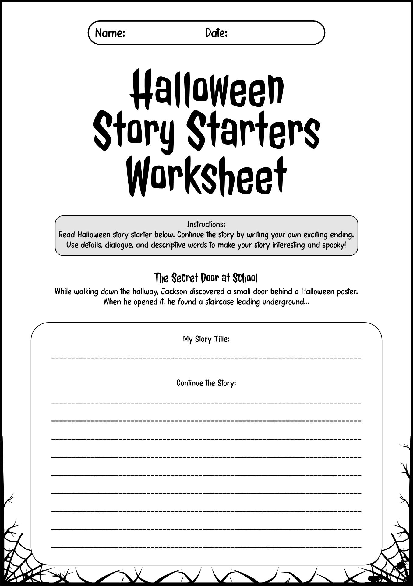 Halloween Story Starters Worksheets for Fourth Grade