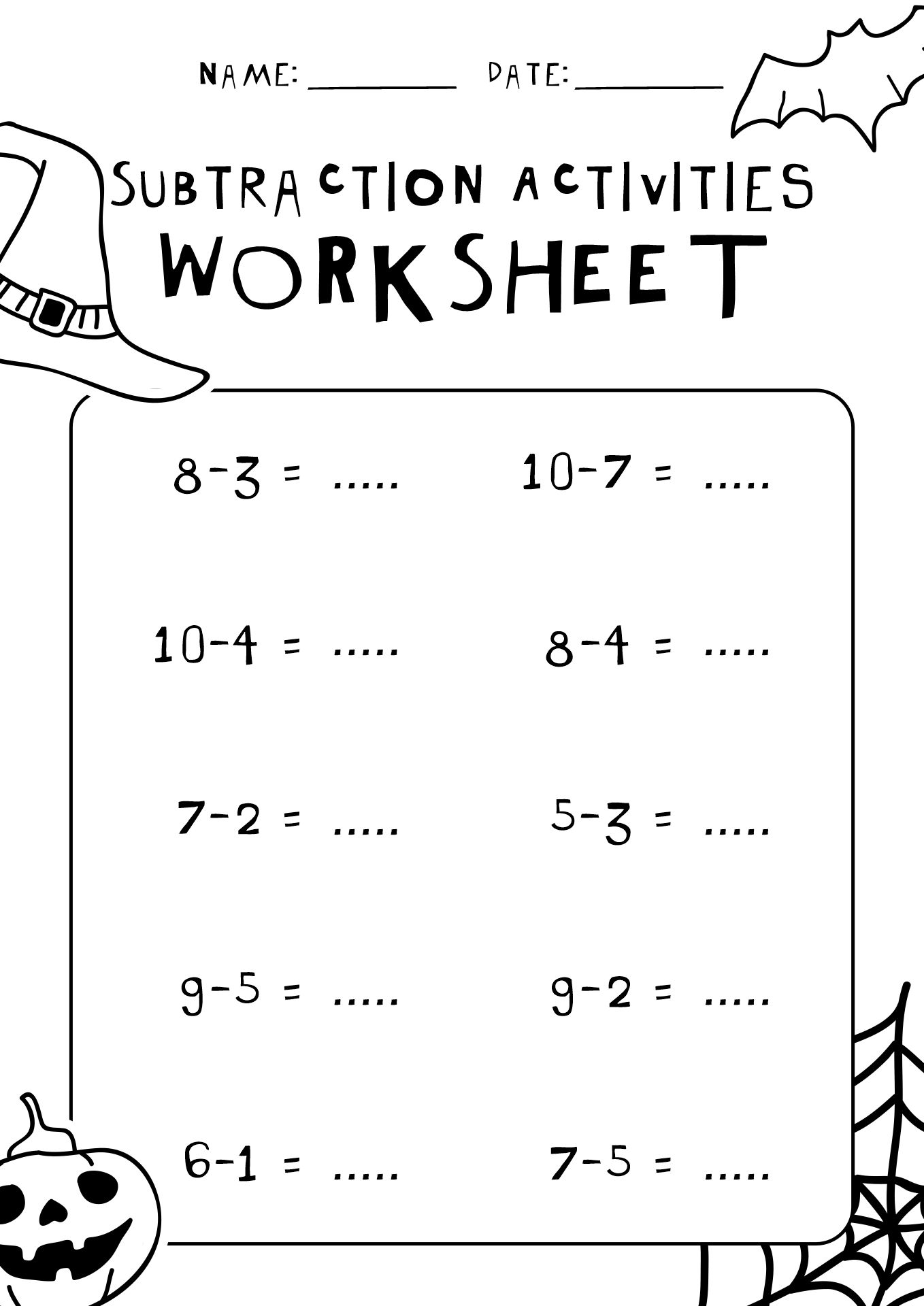 Halloween Subtraction Activities Grade 1