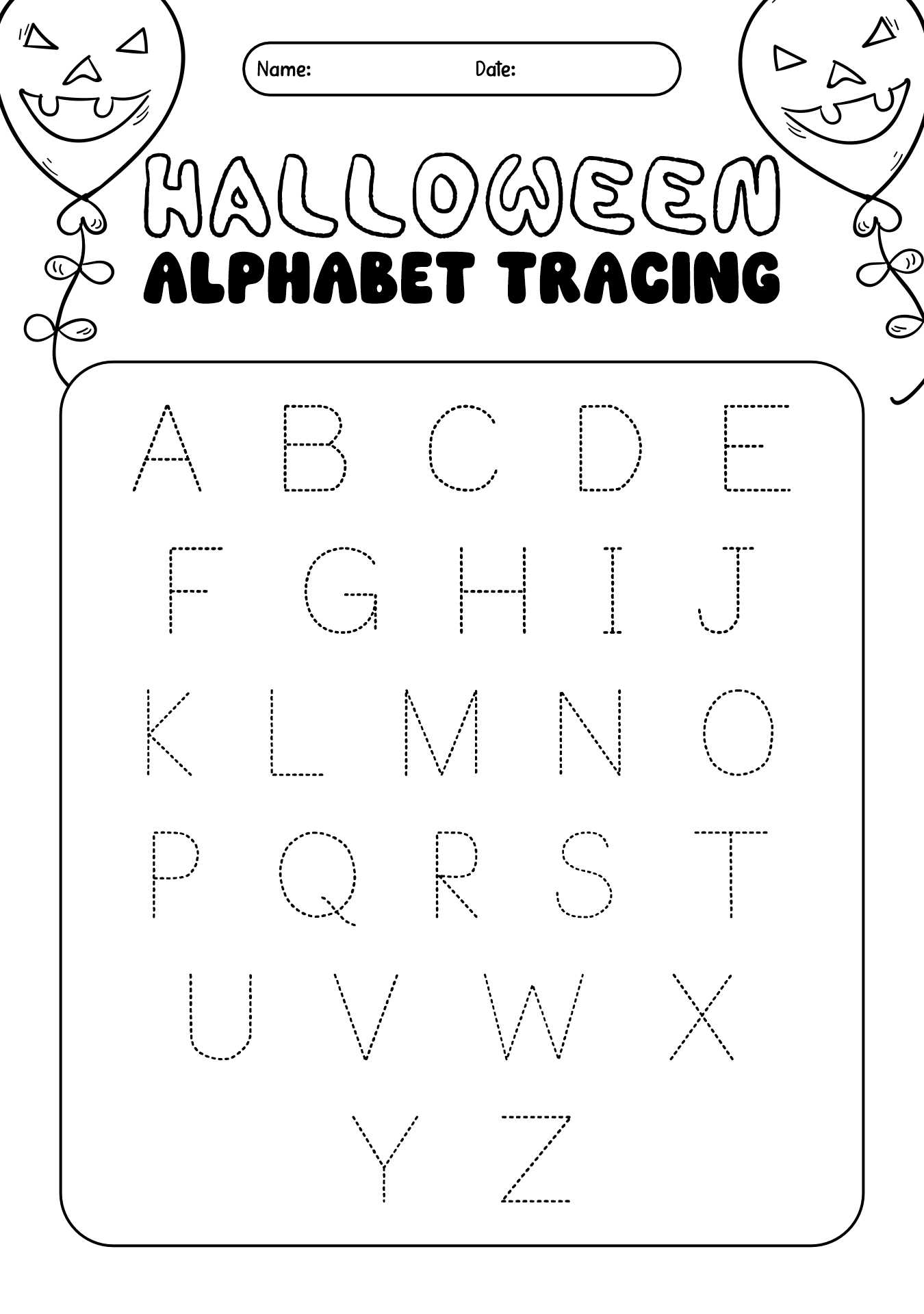 Halloween Themed Alphabet Tracing Worksheets