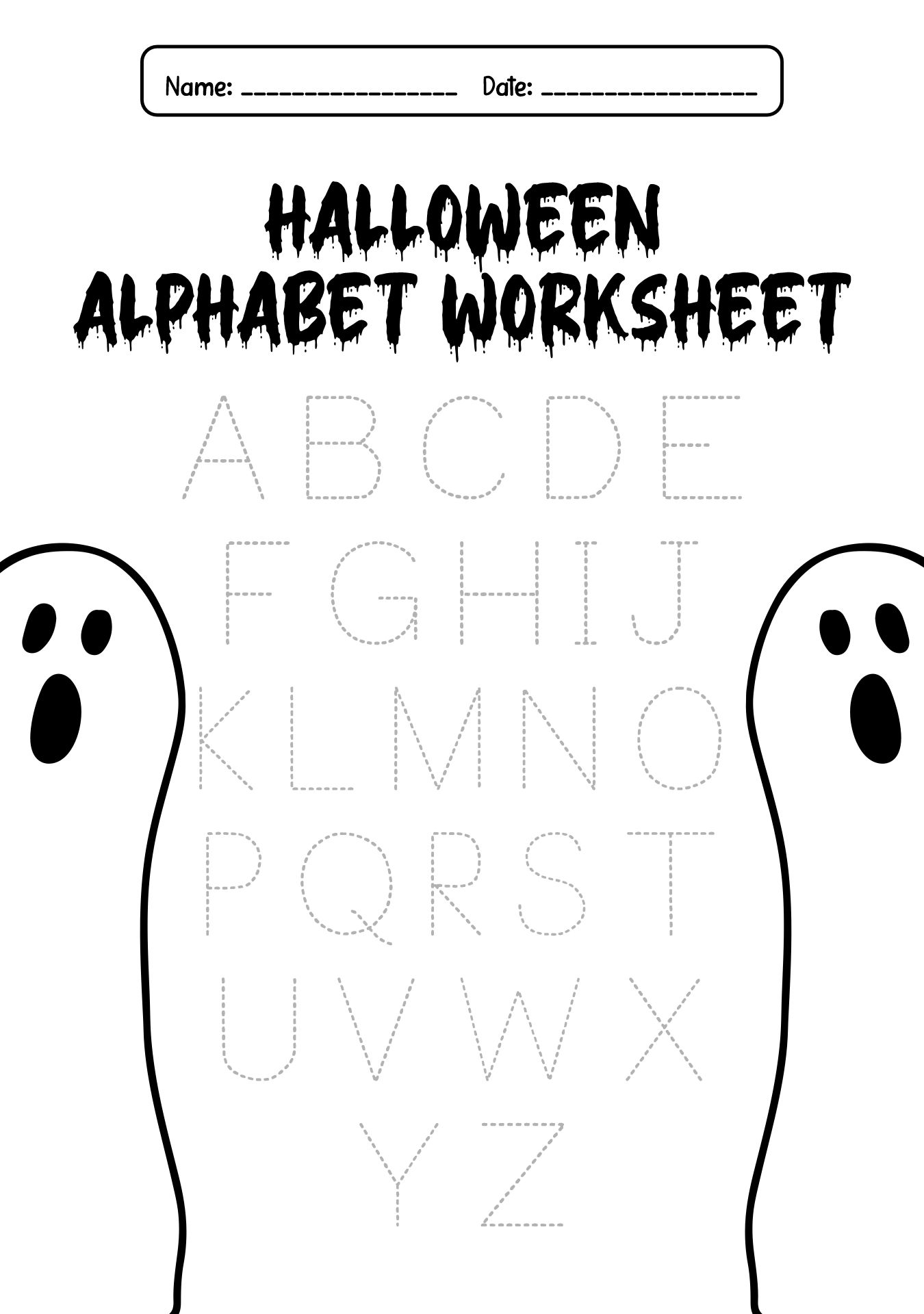 Halloween Themed Alphabet Writing Worksheets