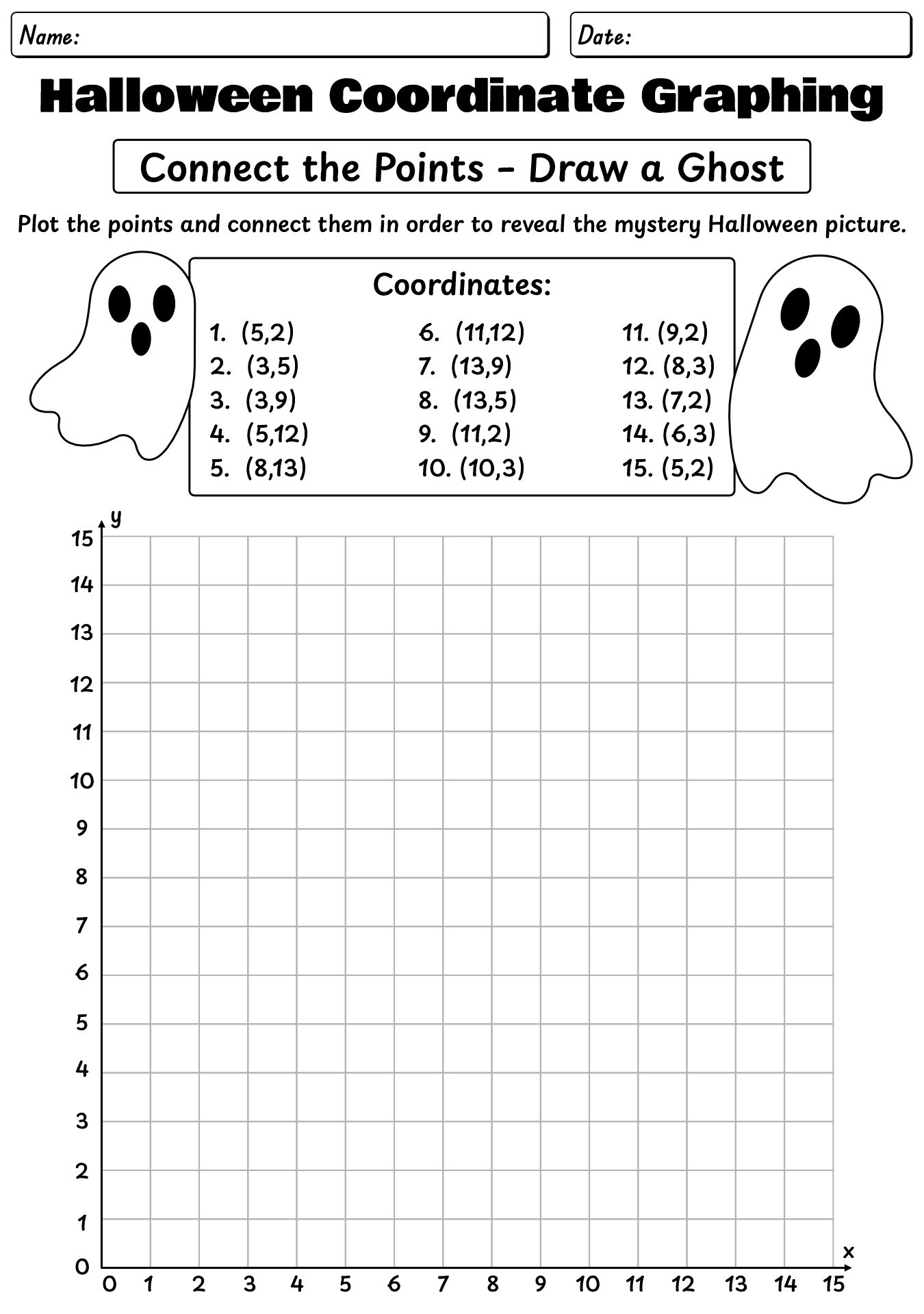 Halloween Themed Coordinate Graphing Worksheets