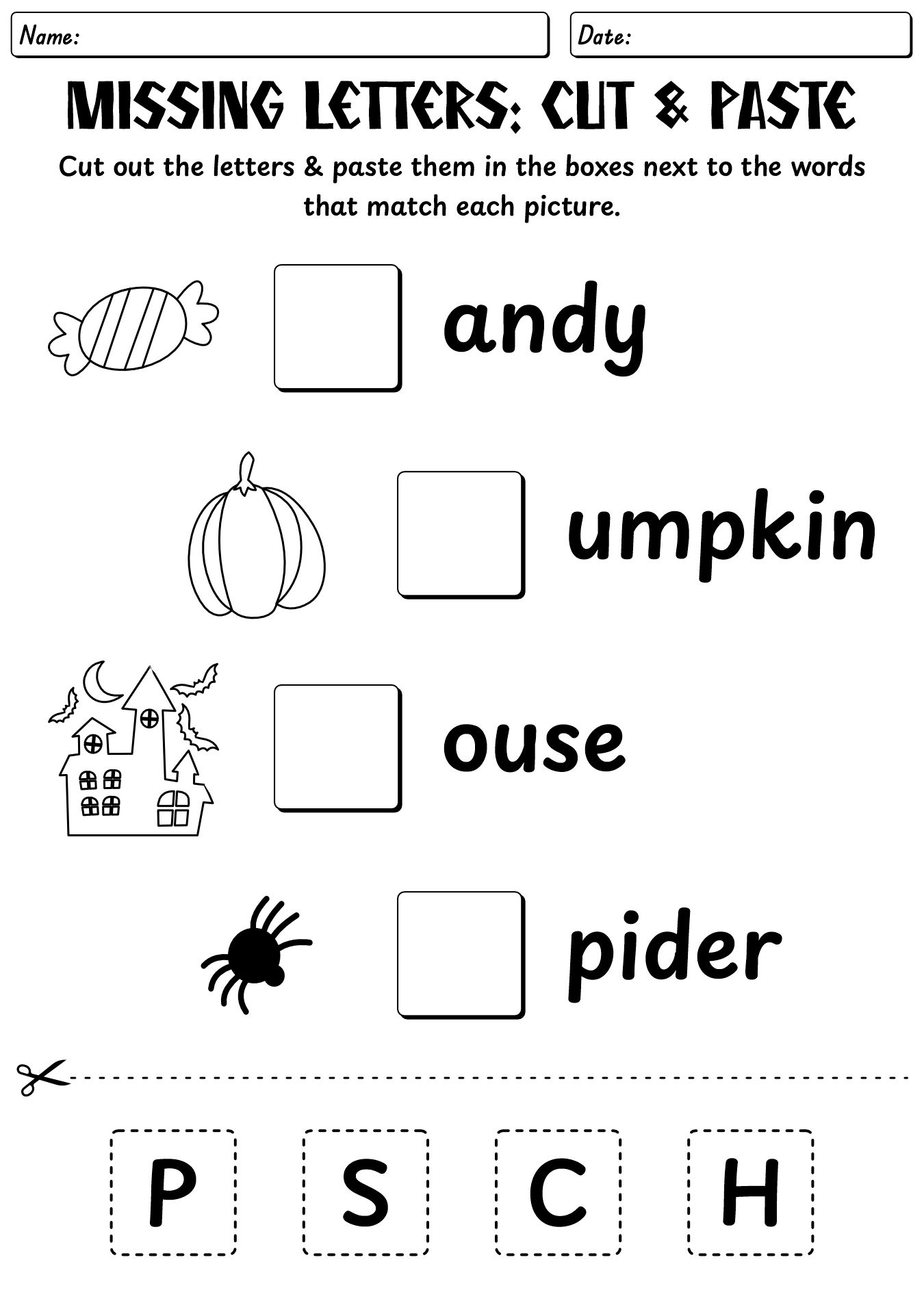 Halloween Themed Missing Letters Worksheet