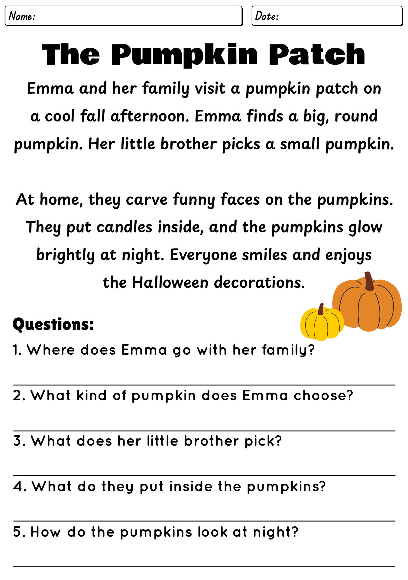 Halloween Themed Reading Comprehension Worksheets