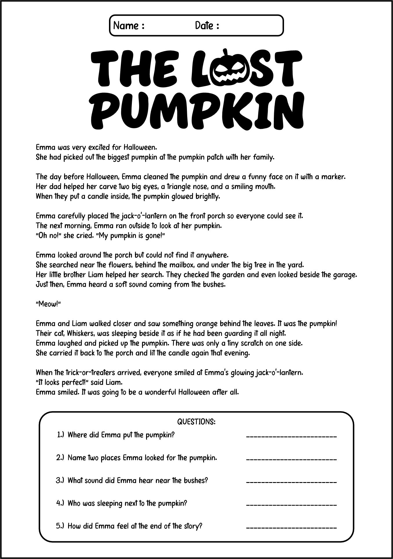 Halloween-Themed Reading Comprehension Worksheets
