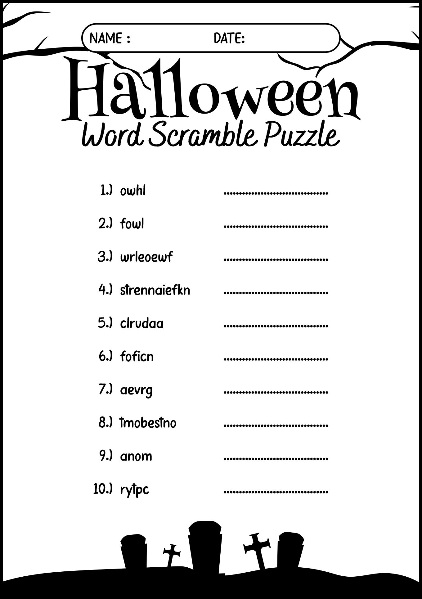 Halloween Themed Word Scramble Puzzles