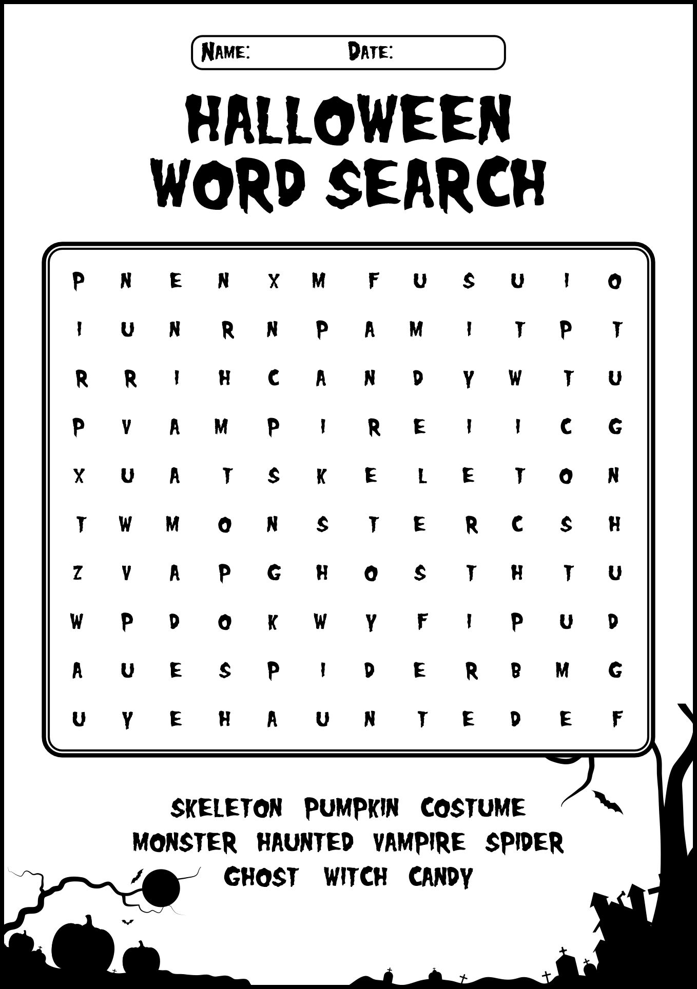 Halloween Themed Word Search Sheets
