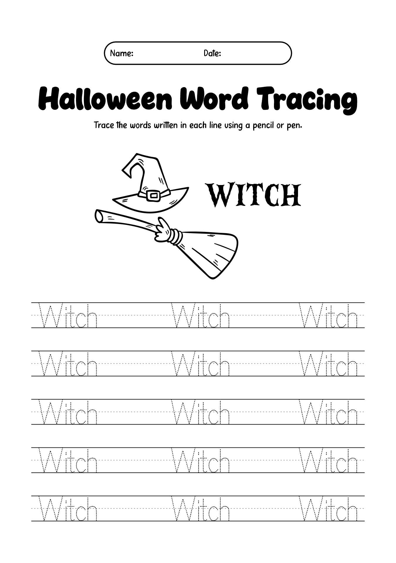 Halloween Tracing Words Worksheets for 2nd Grade