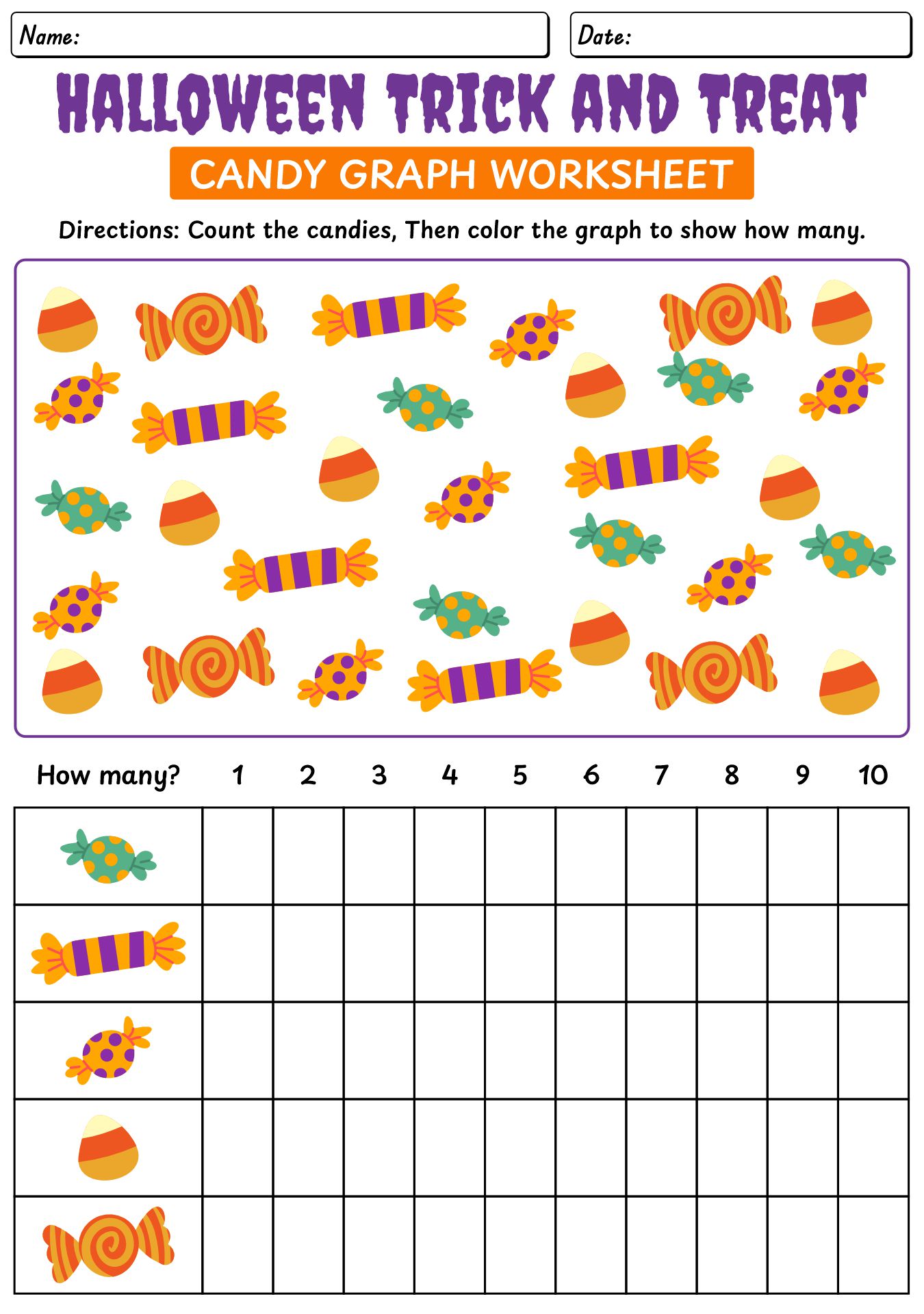 Halloween Trick And Treat Candy Graph Worksheet