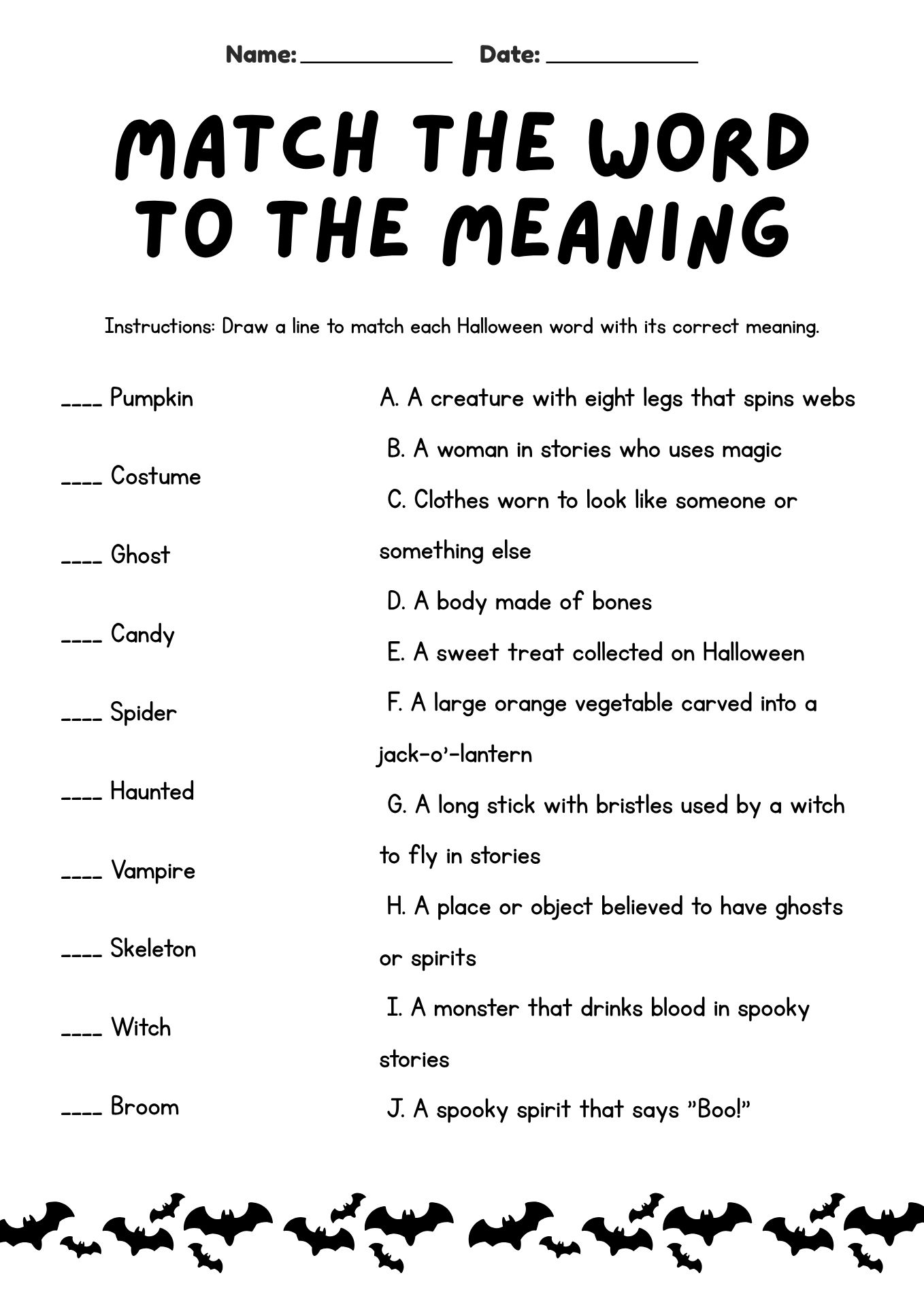 Halloween Vocabulary Practice Worksheet