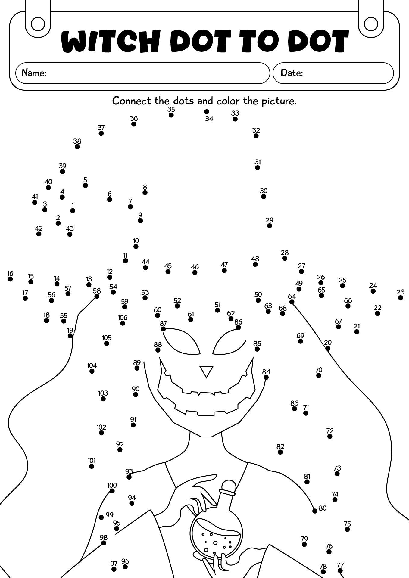 Halloween Witch Dot To Dot Activity Worksheet