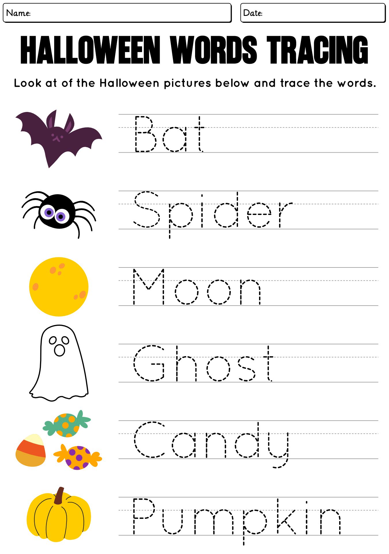 Halloween Word Handwriting Practice Printables