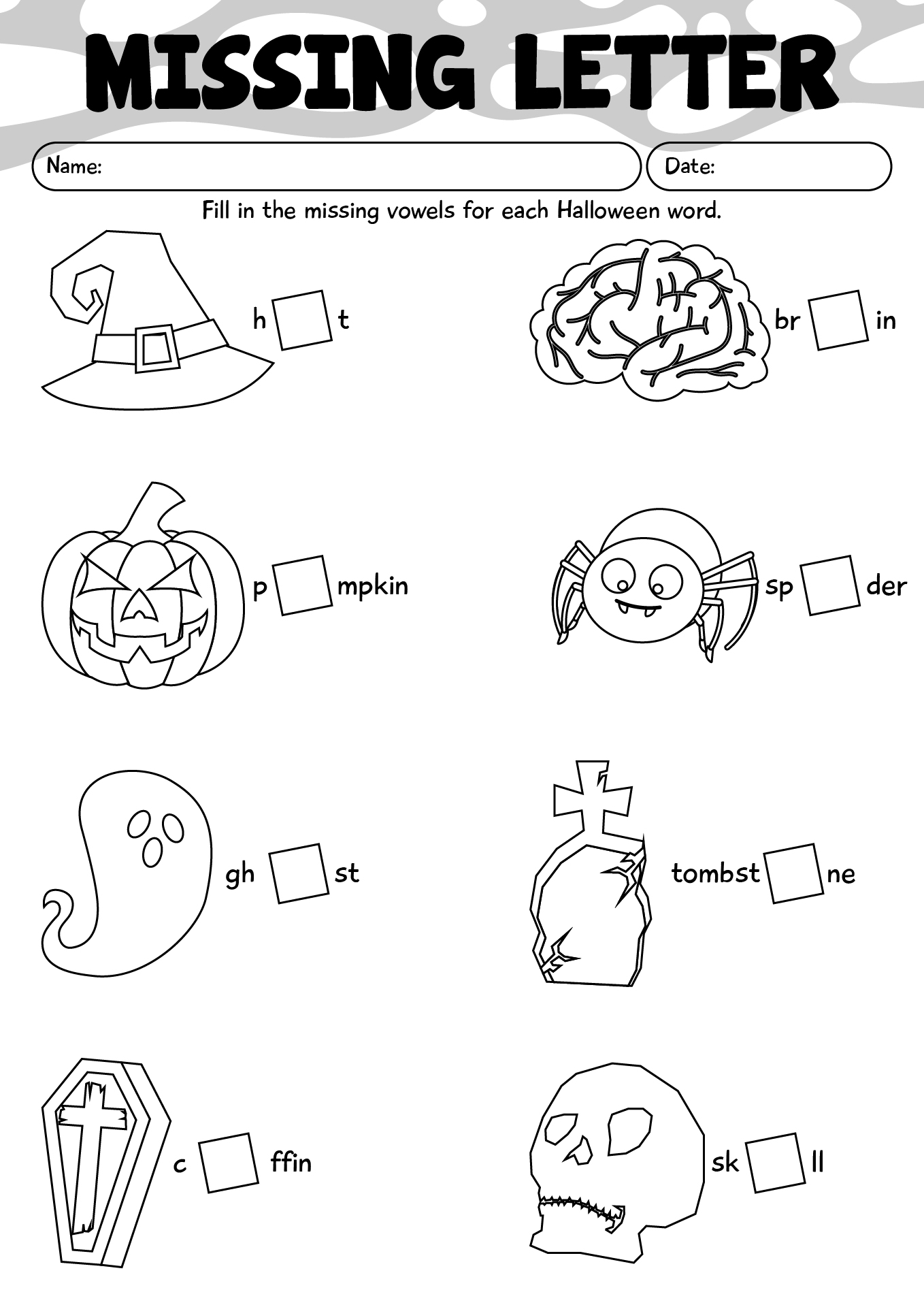 Halloween Word Missing Letter Worksheet