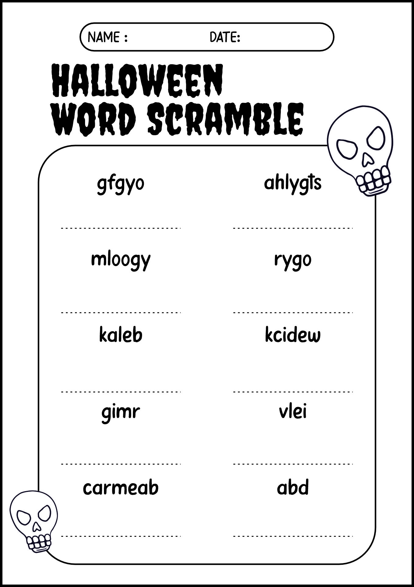 Halloween Word Scramble Printable Worksheet