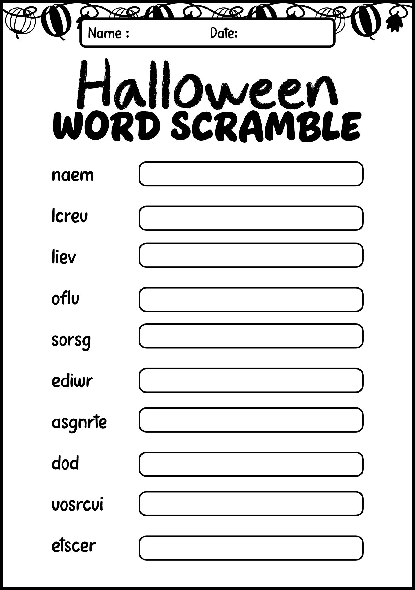 Halloween Word Scramble Worksheet for 2nd Grade