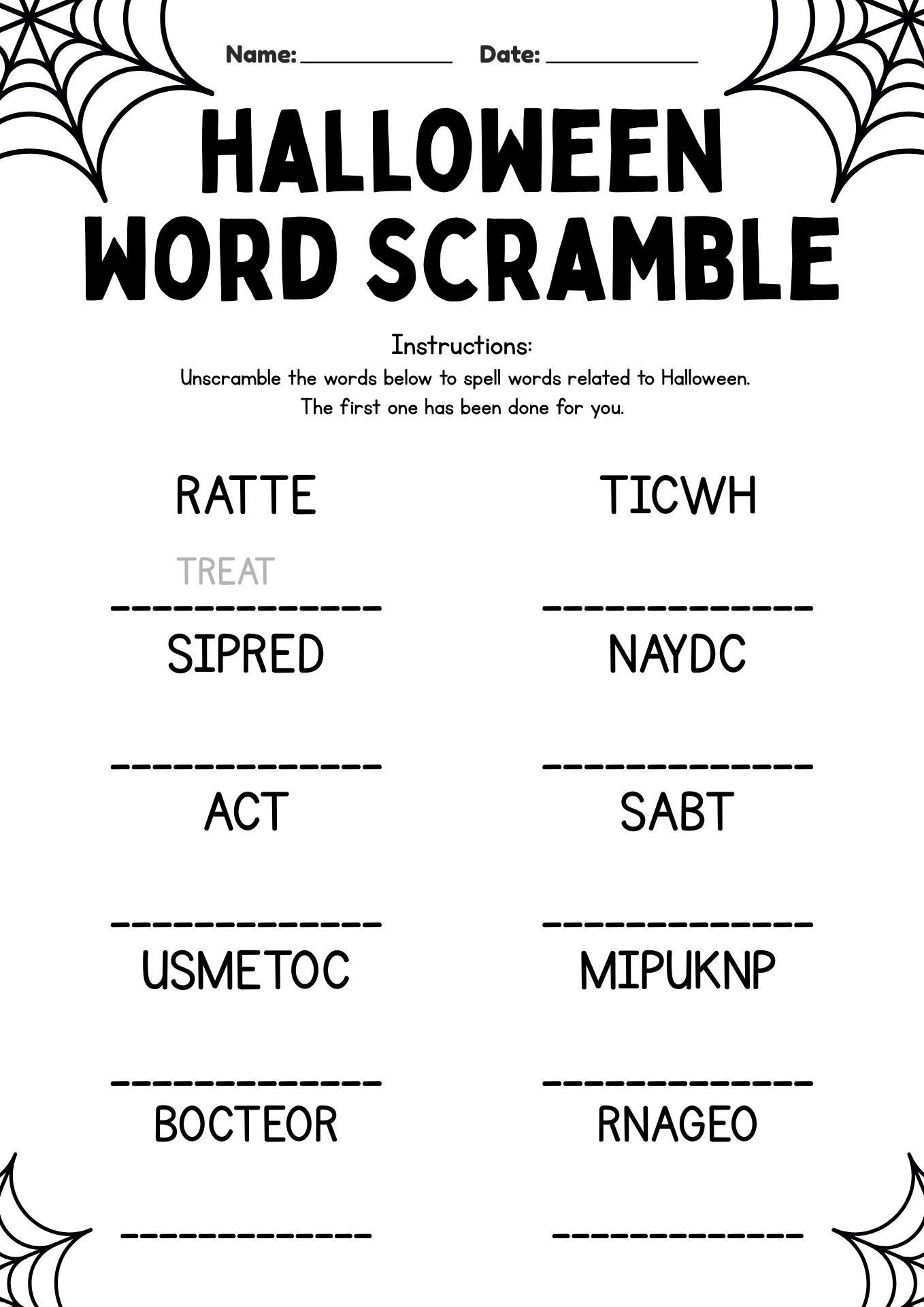 Halloween Word Scramble Worksheet