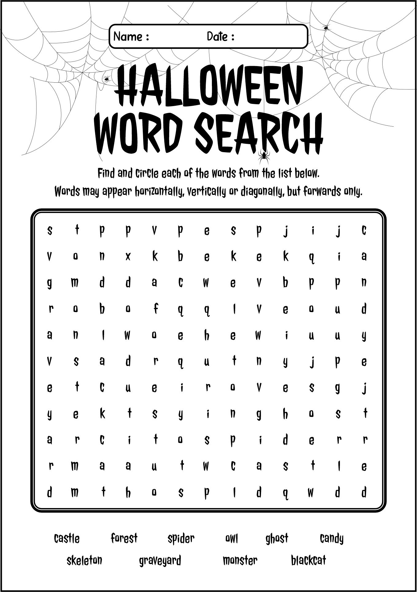 Halloween Word Search Puzzles Worksheets